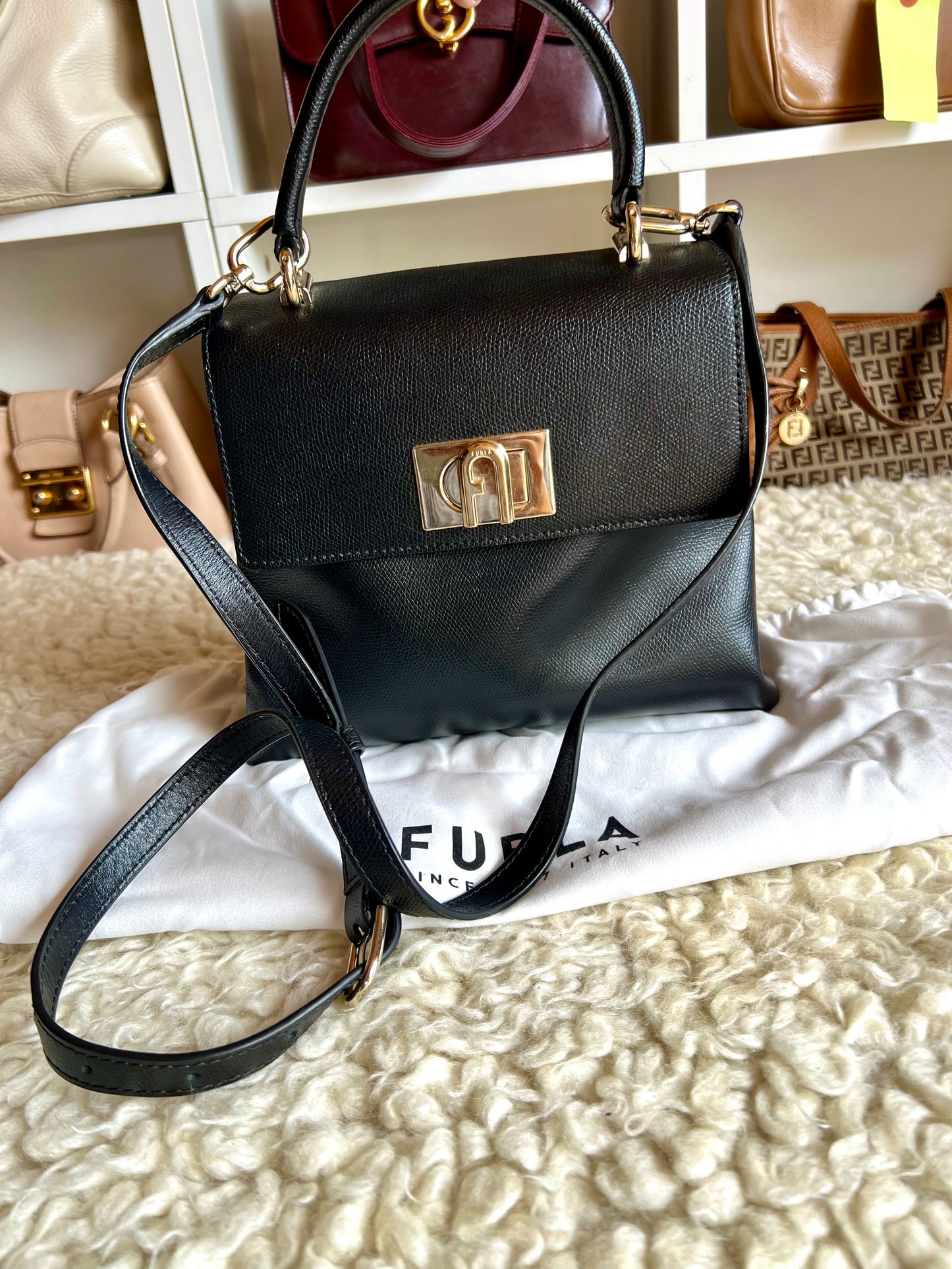 Furla 1927 Black Leather Bag (Kelly Style)