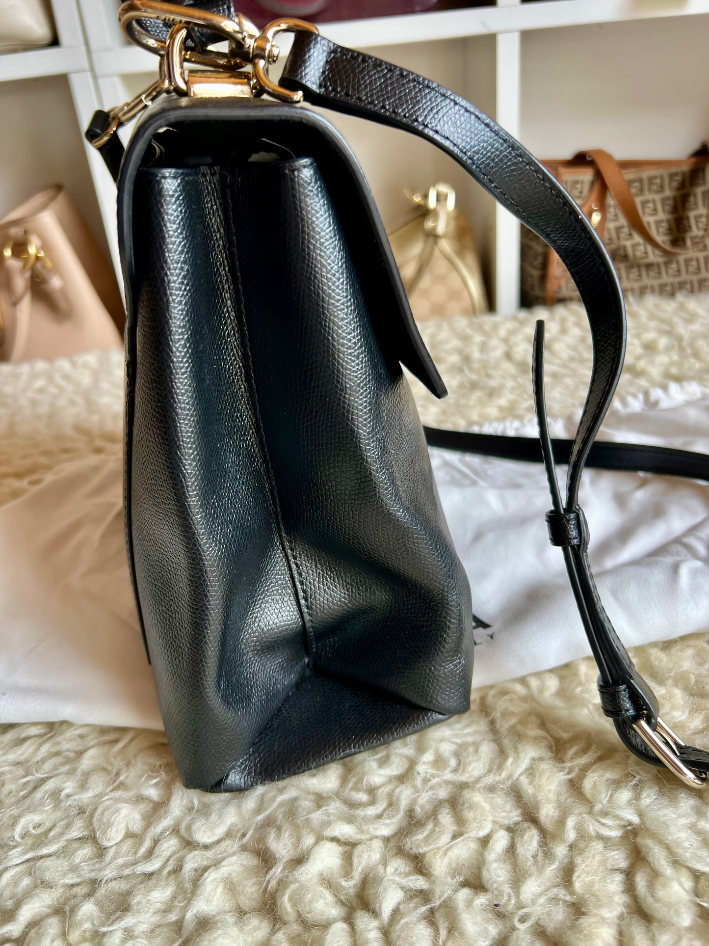 Furla 1927 Black Leather Bag (Kelly Style)
