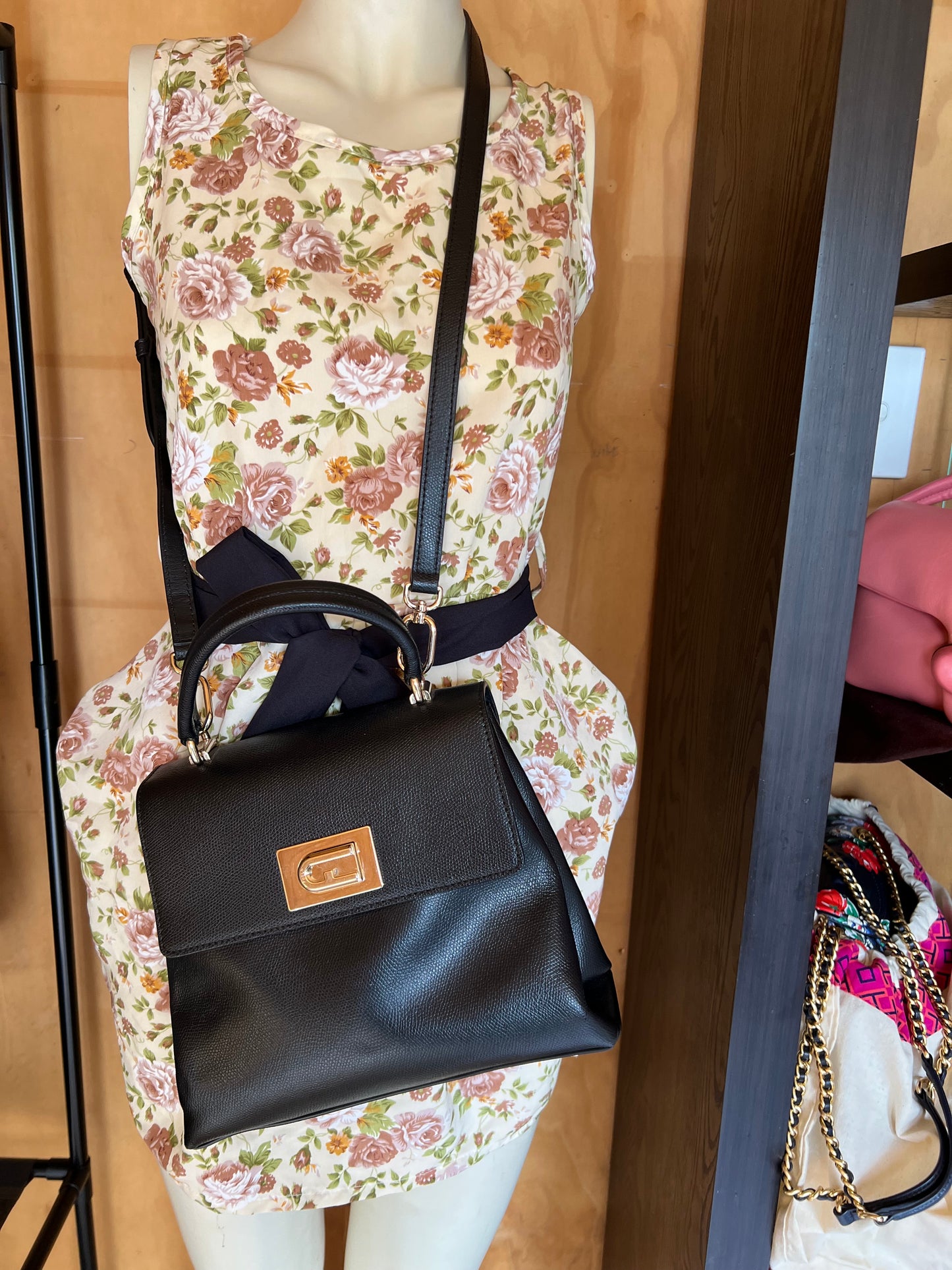 Furla 1927 Black Leather Bag (Kelly Style)