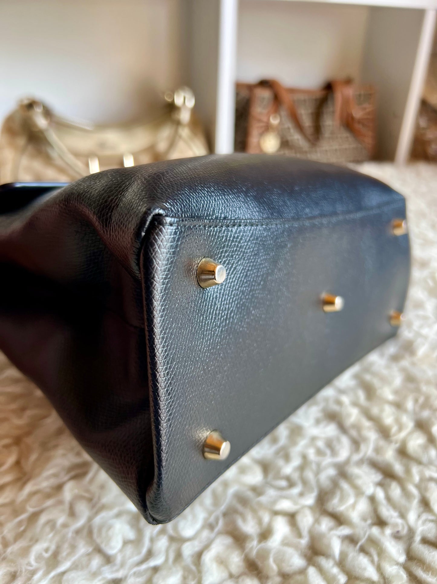 Furla 1927 Black Leather Bag (Kelly Style)