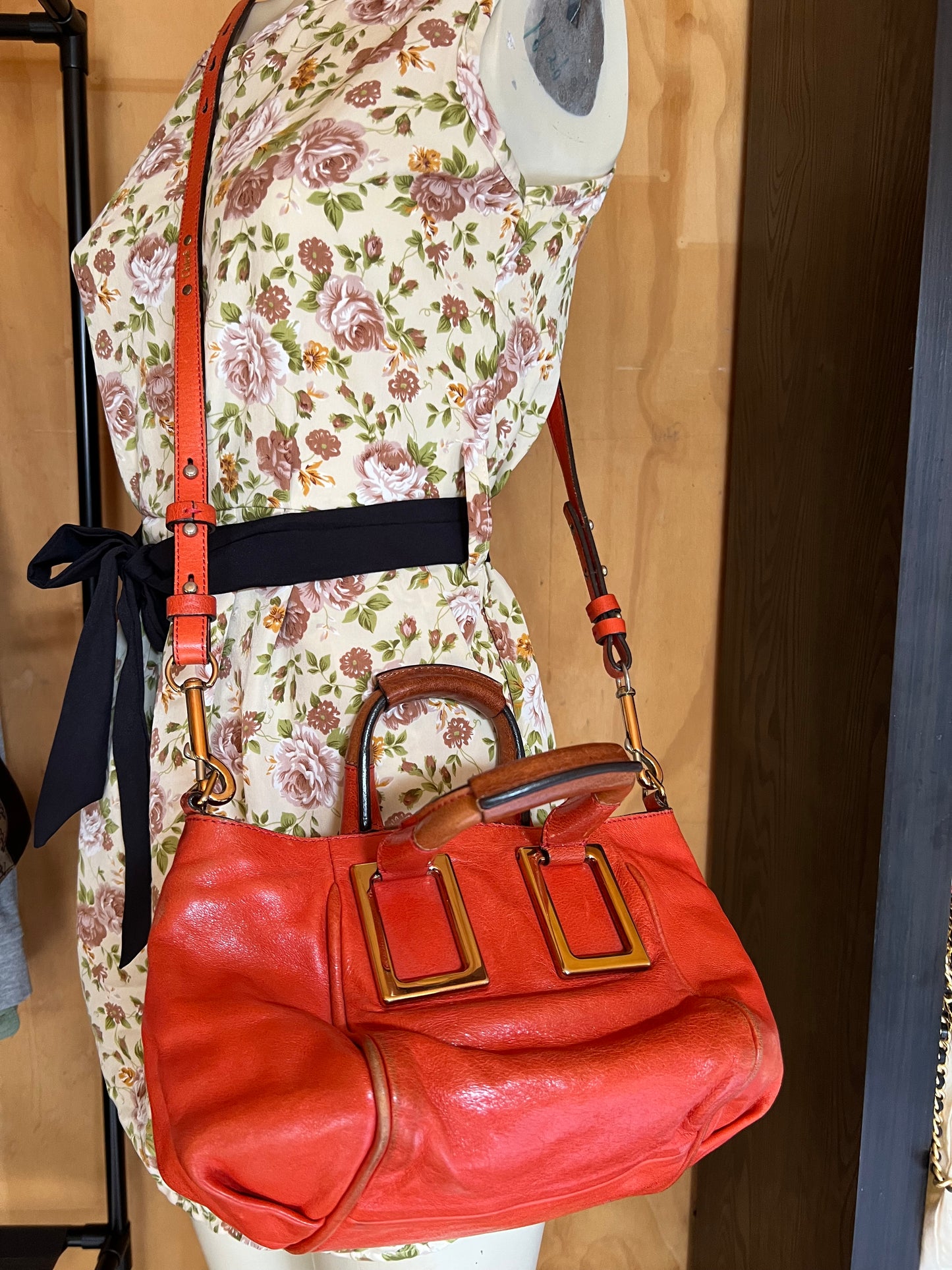 Chloe Ethel Orange Gold Hardware Leather Crossbody Handbag