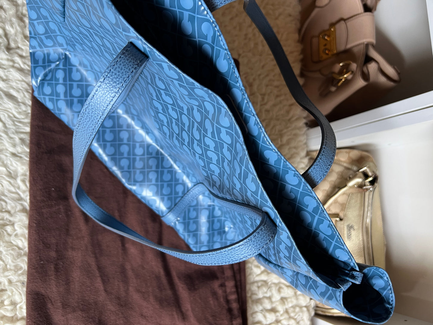 Gherardini Italy Made Leather Canvas Tote Blue Bag