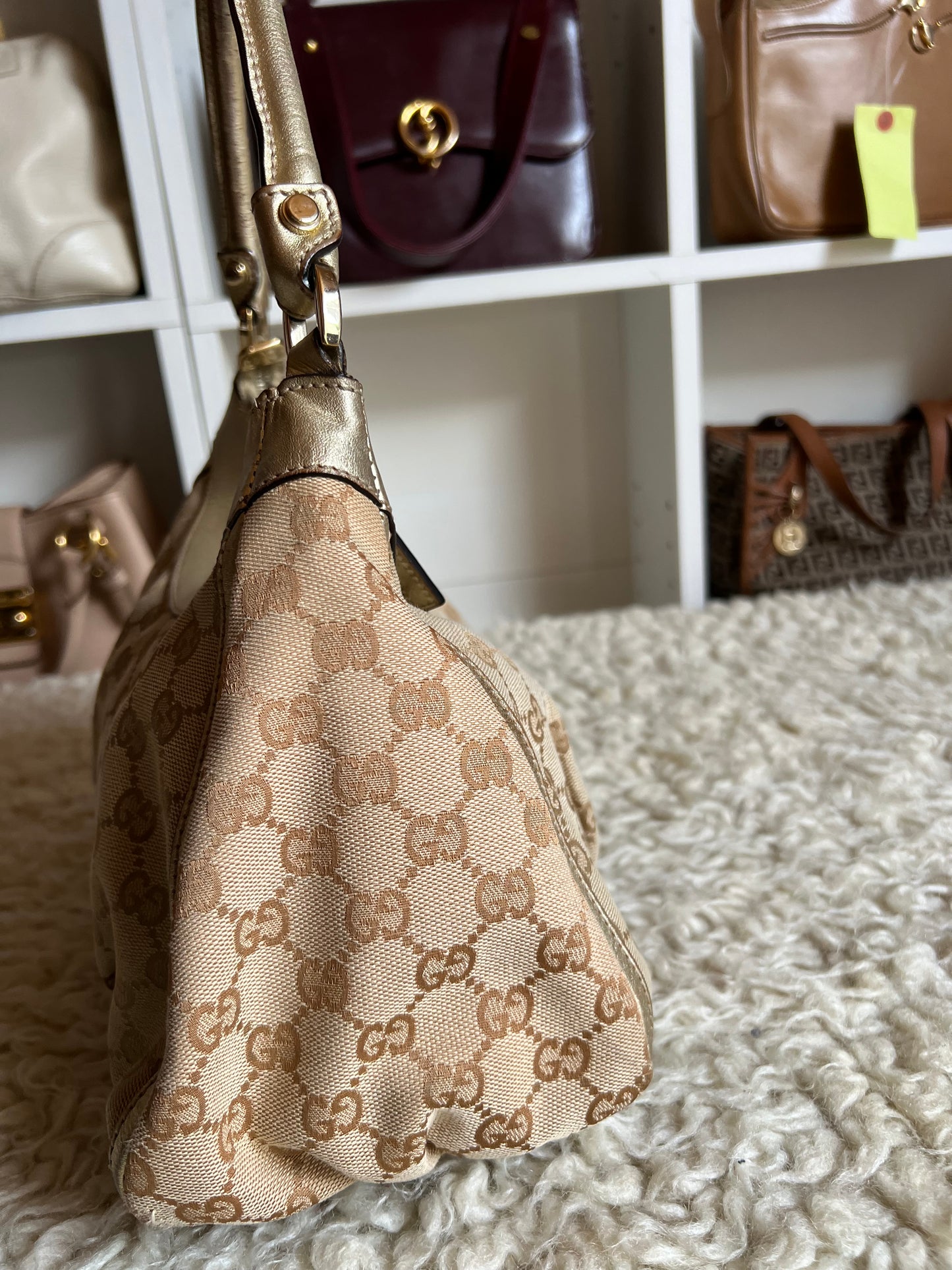 Gucci Abby Gold Buckle Hardware Shoulder Canvas Leather Bag