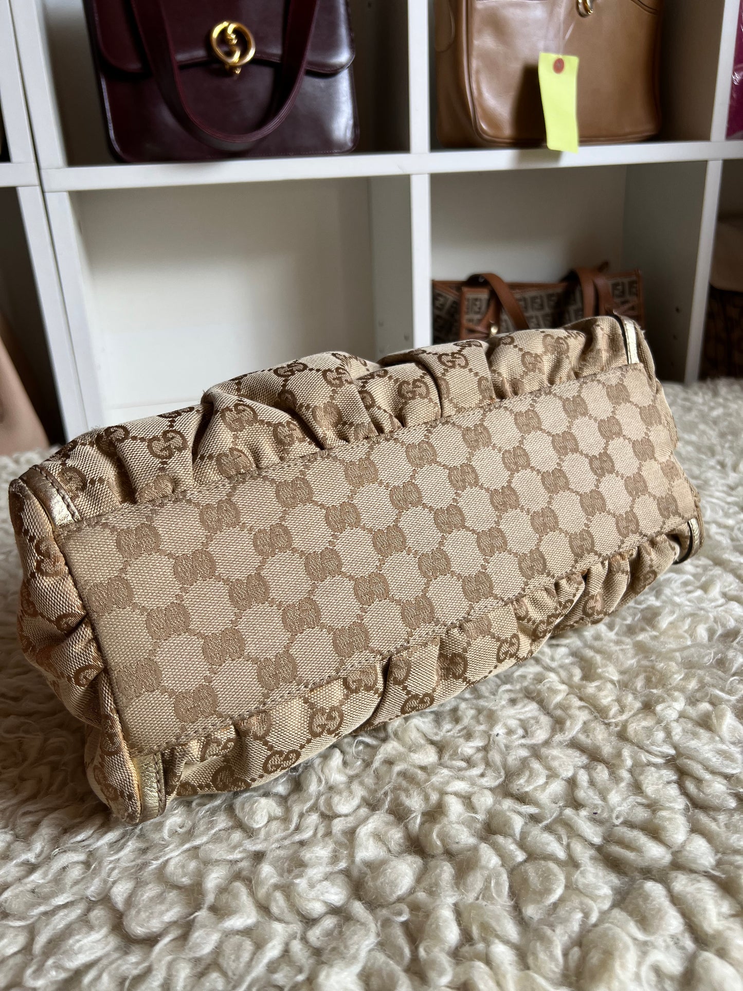Gucci Abby Gold Buckle Hardware Shoulder Canvas Leather Bag