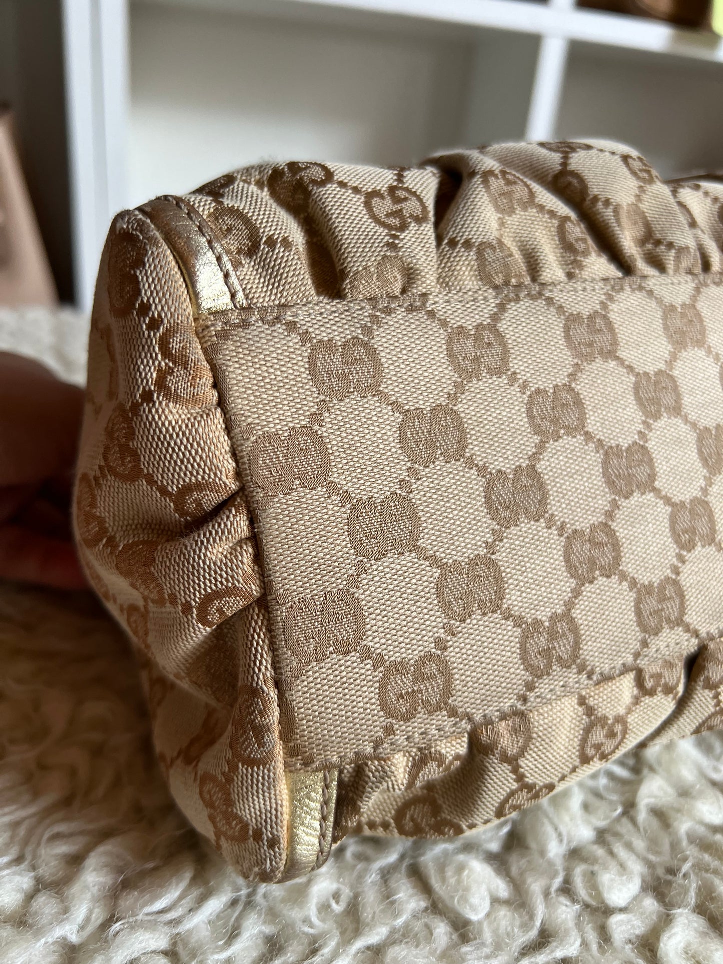 Gucci Abby Gold Buckle Hardware Shoulder Canvas Leather Bag