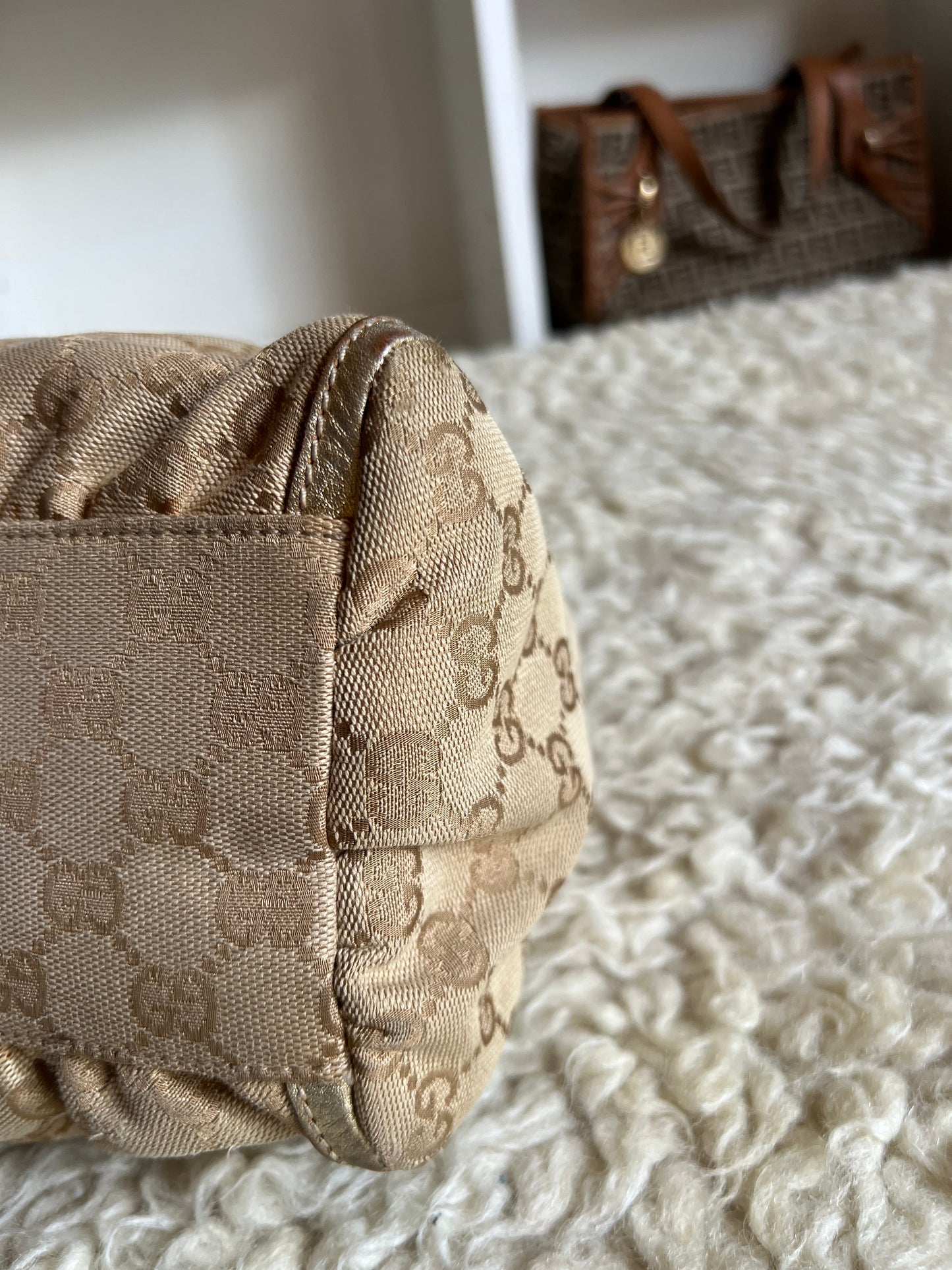 Gucci Abby Gold Buckle Hardware Shoulder Canvas Leather Bag