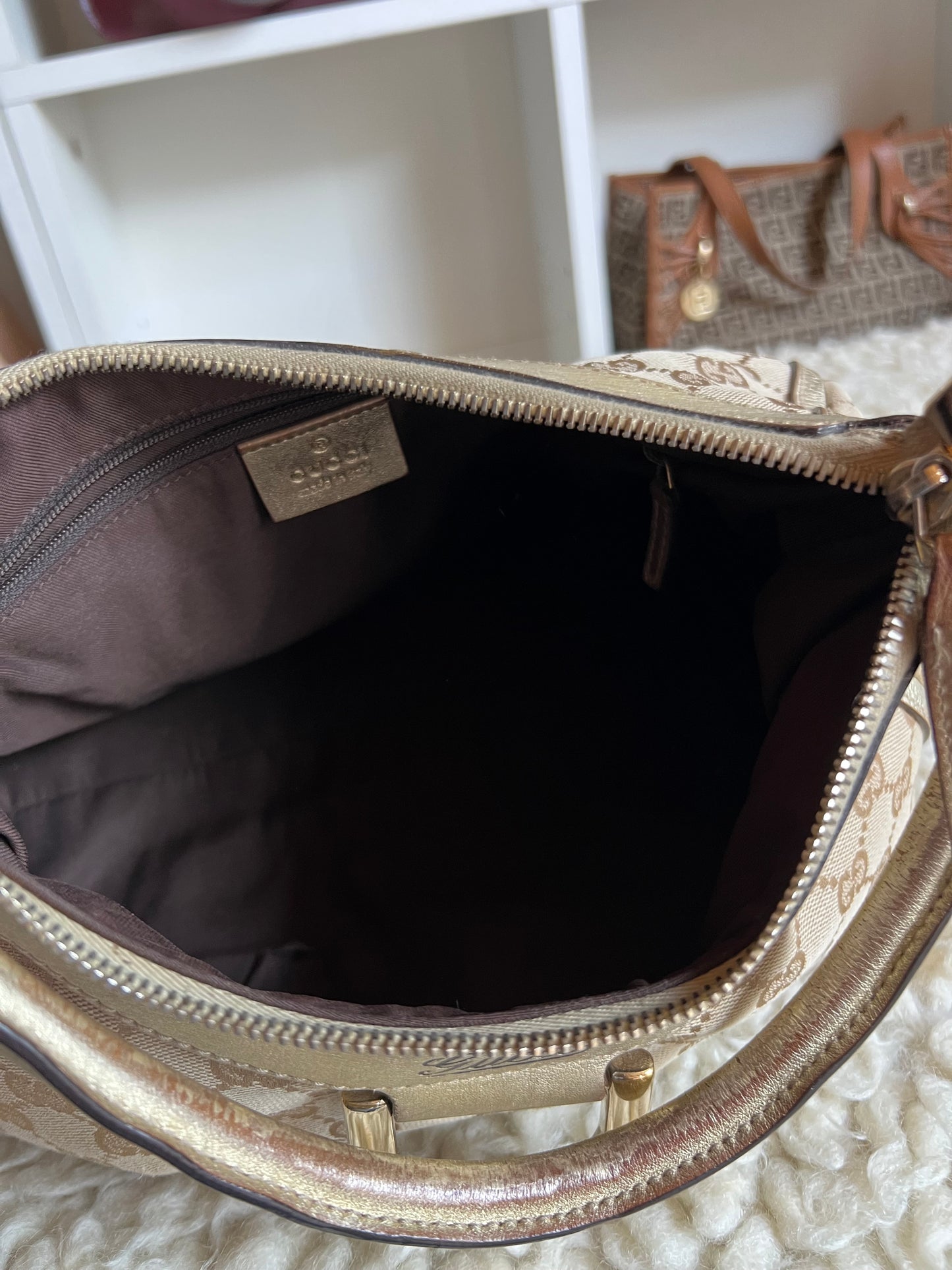 Gucci Abby Gold Buckle Hardware Shoulder Canvas Leather Bag