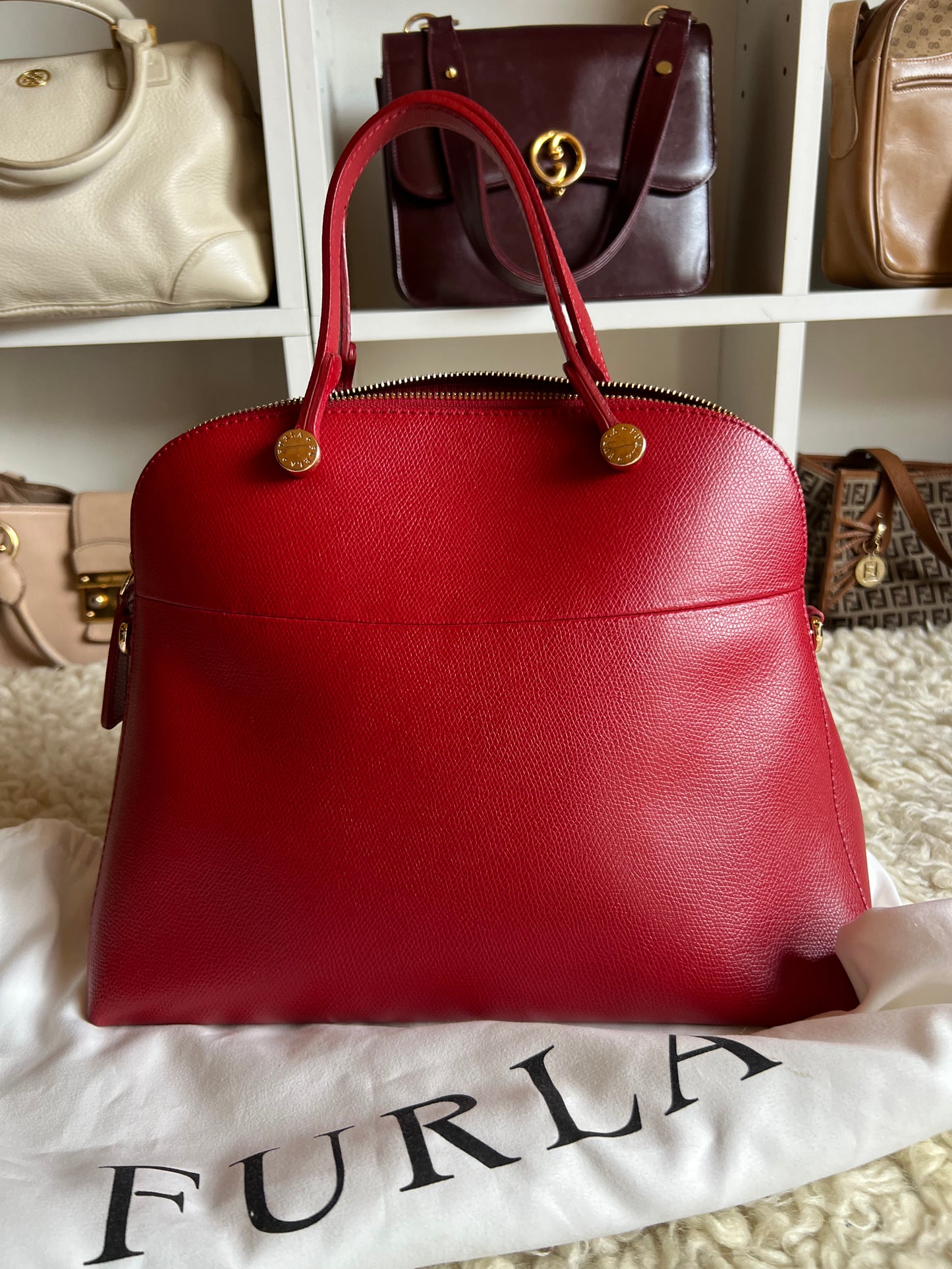 Furla Red Piper Onyx Saffiano Leather Shoulder Crossbody Bag