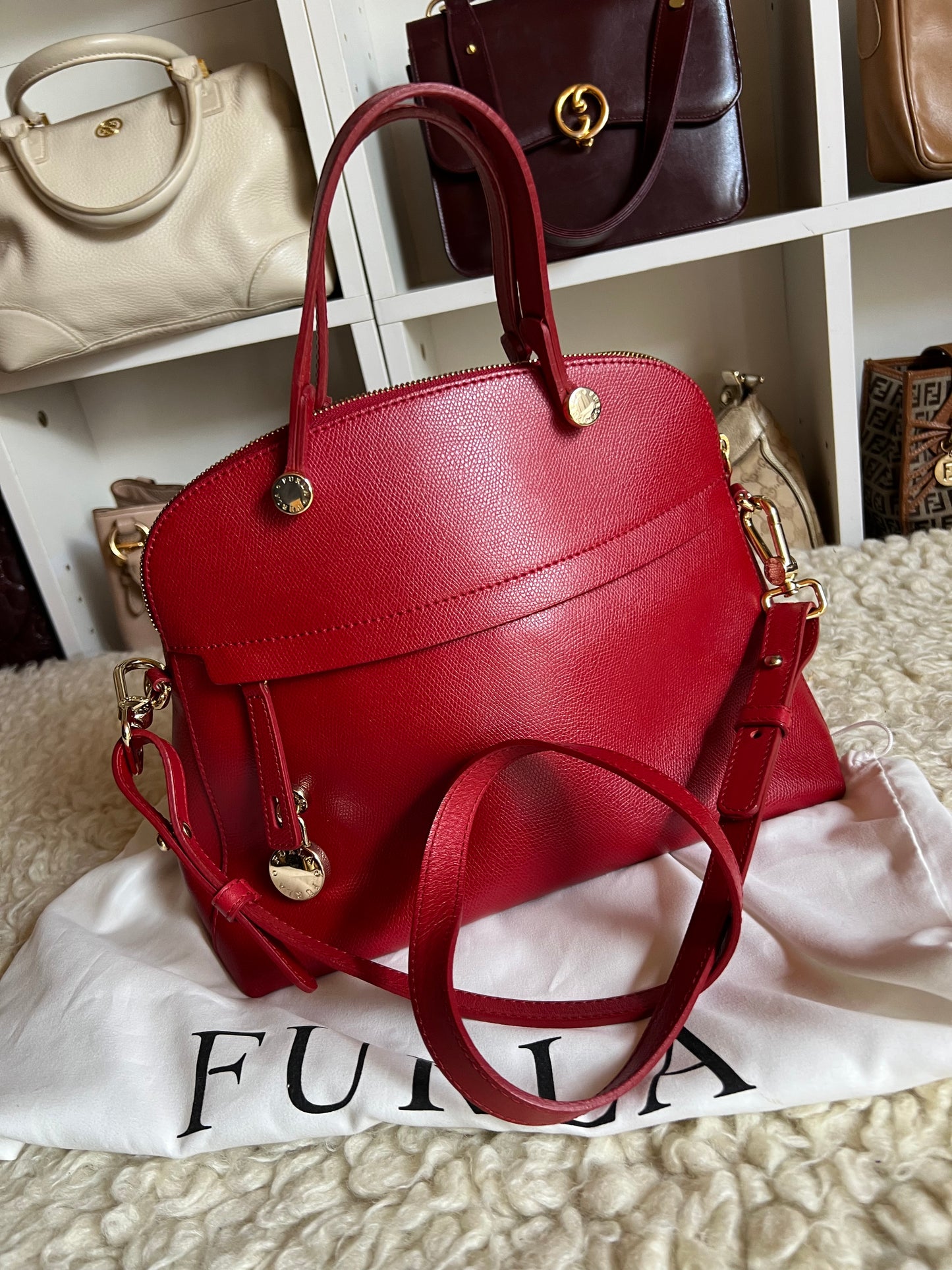 Furla Red Piper Onyx Saffiano Leather Shoulder Crossbody Bag