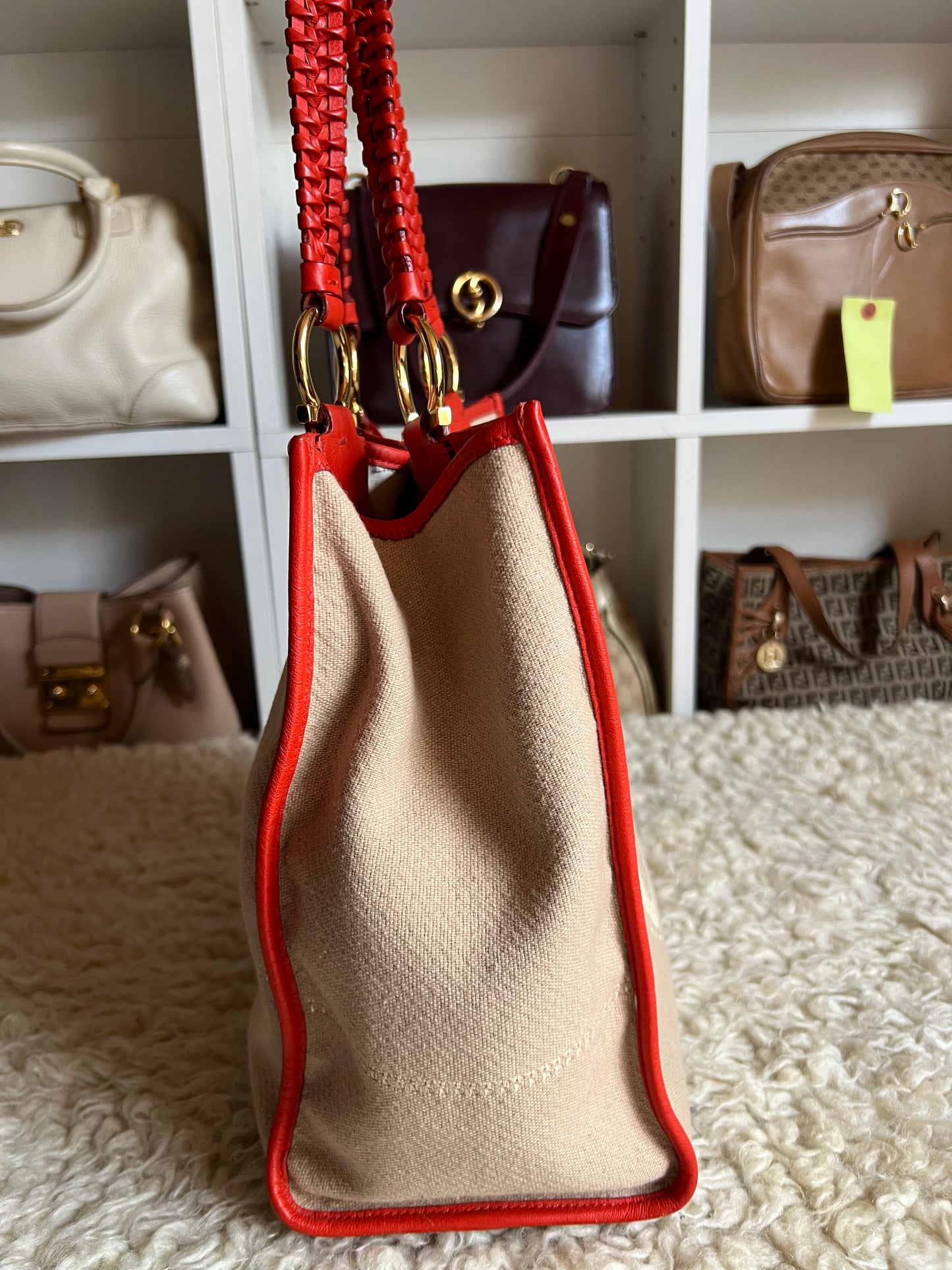 Salvatore Ferragamo Medium Leather & Denim Tote Gold Buckle