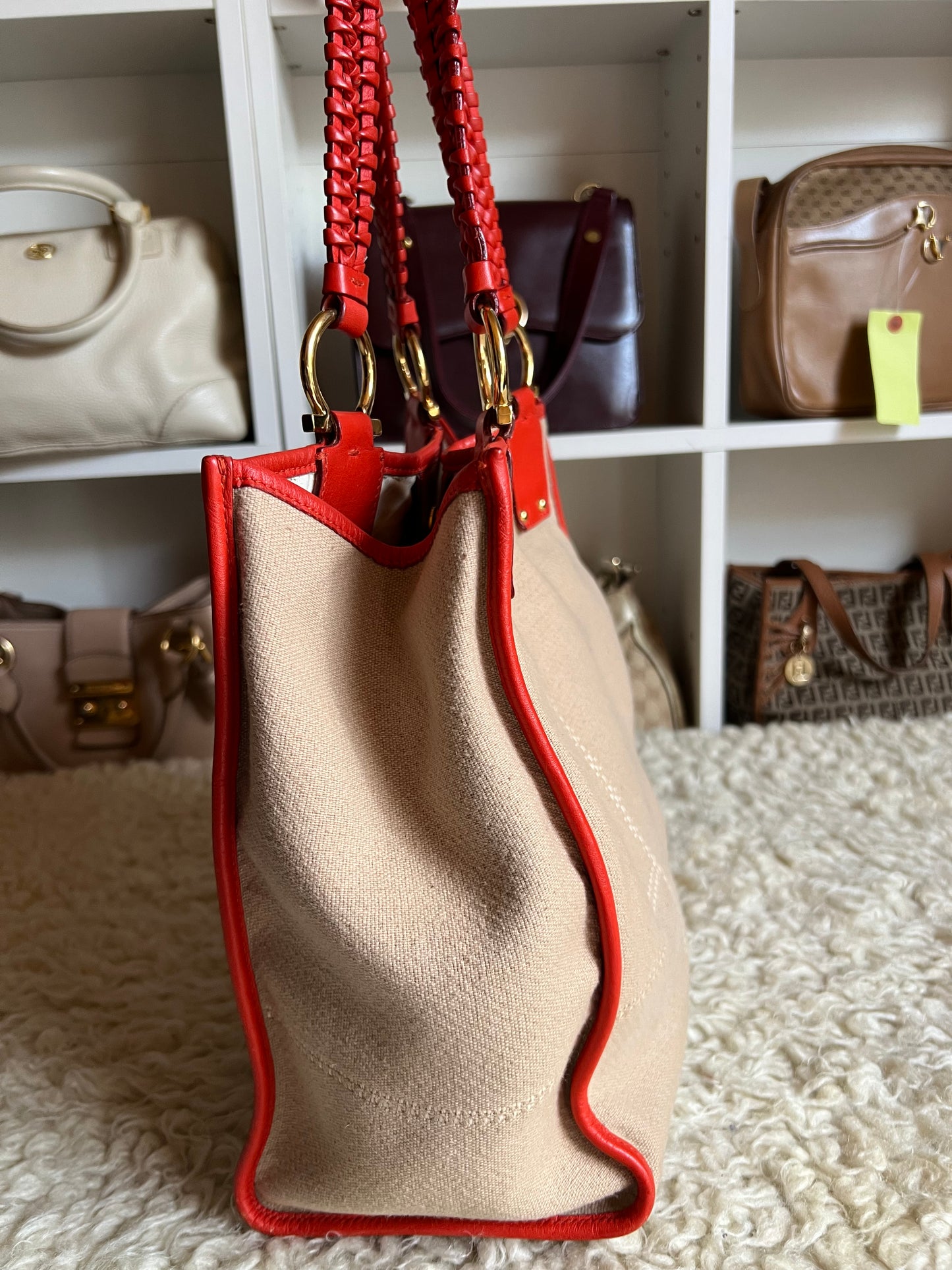 Salvatore Ferragamo Medium Leather & Denim Tote Gold Buckle