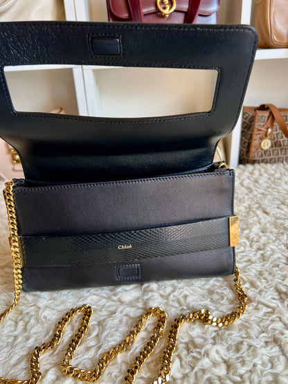 Chloe Black & Cream Gold Hardware Strap Shoulder and Crossbody Bag