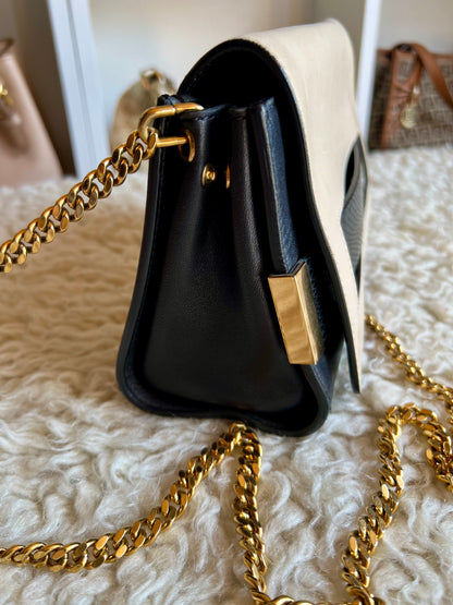 Chloe Black & Cream Gold Hardware Strap Shoulder and Crossbody Bag