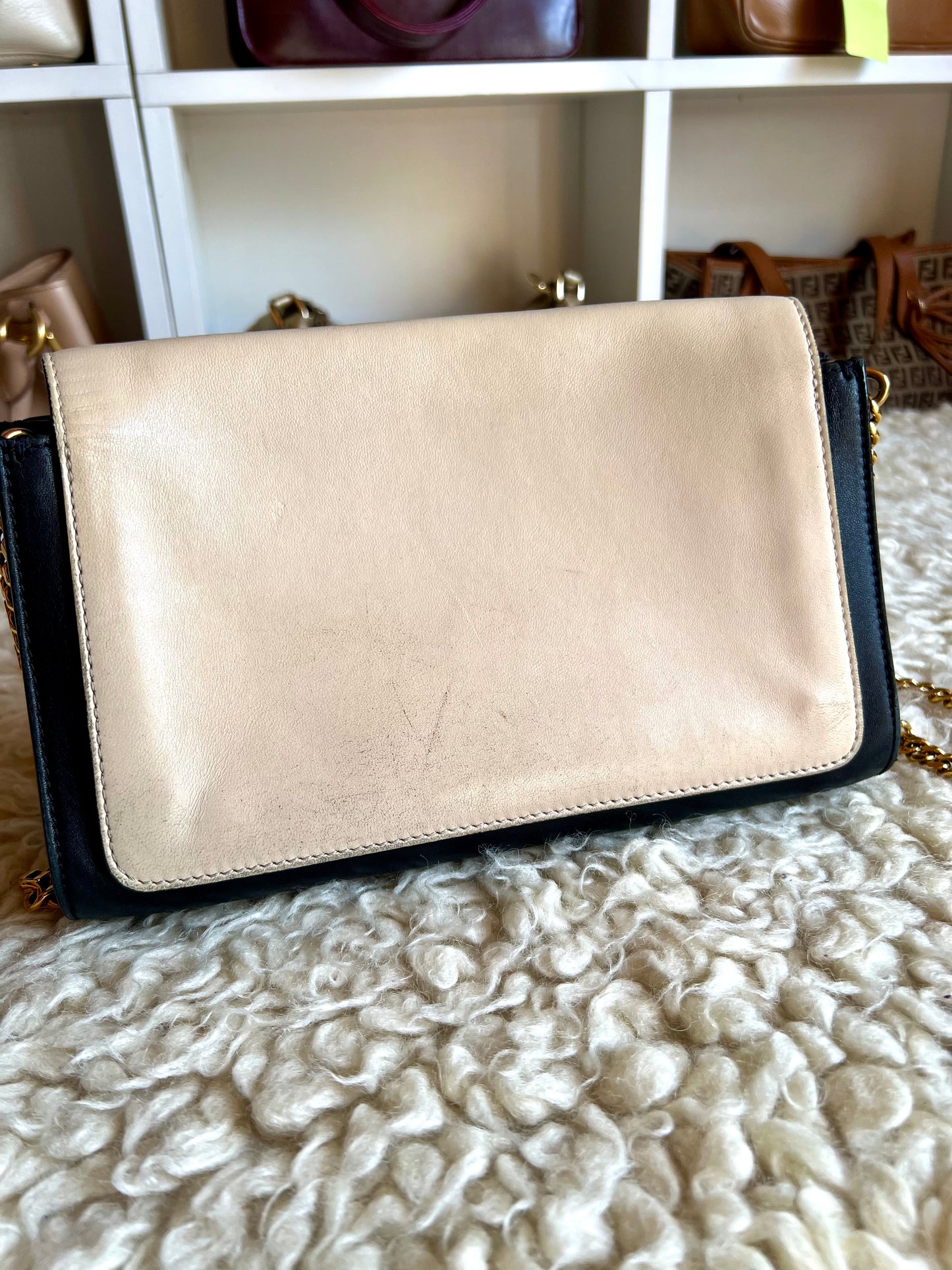 Chloe Black & Cream Gold Hardware Strap Shoulder and Crossbody Bag