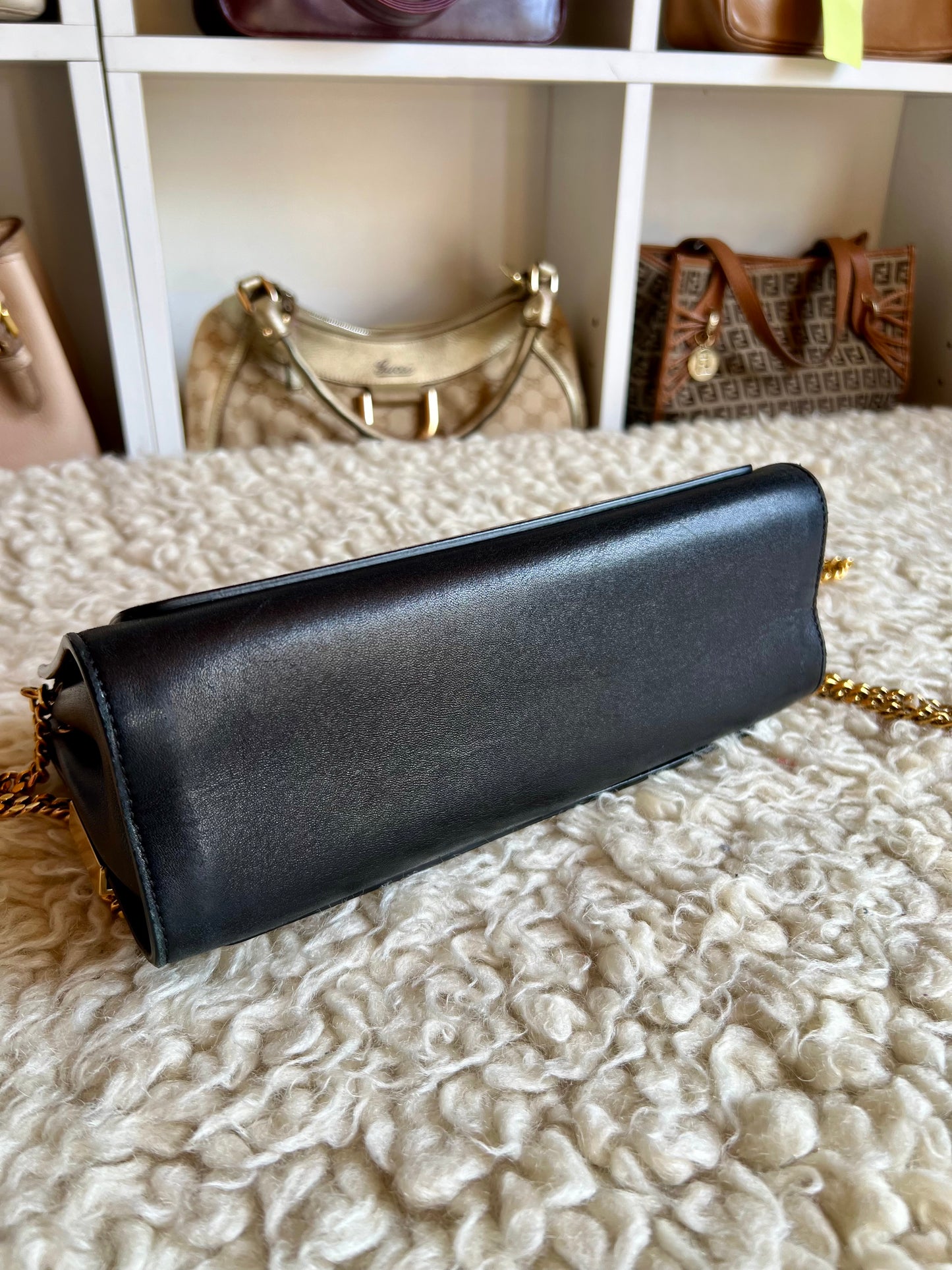 Chloe Black & Cream Gold Hardware Strap Shoulder and Crossbody Bag