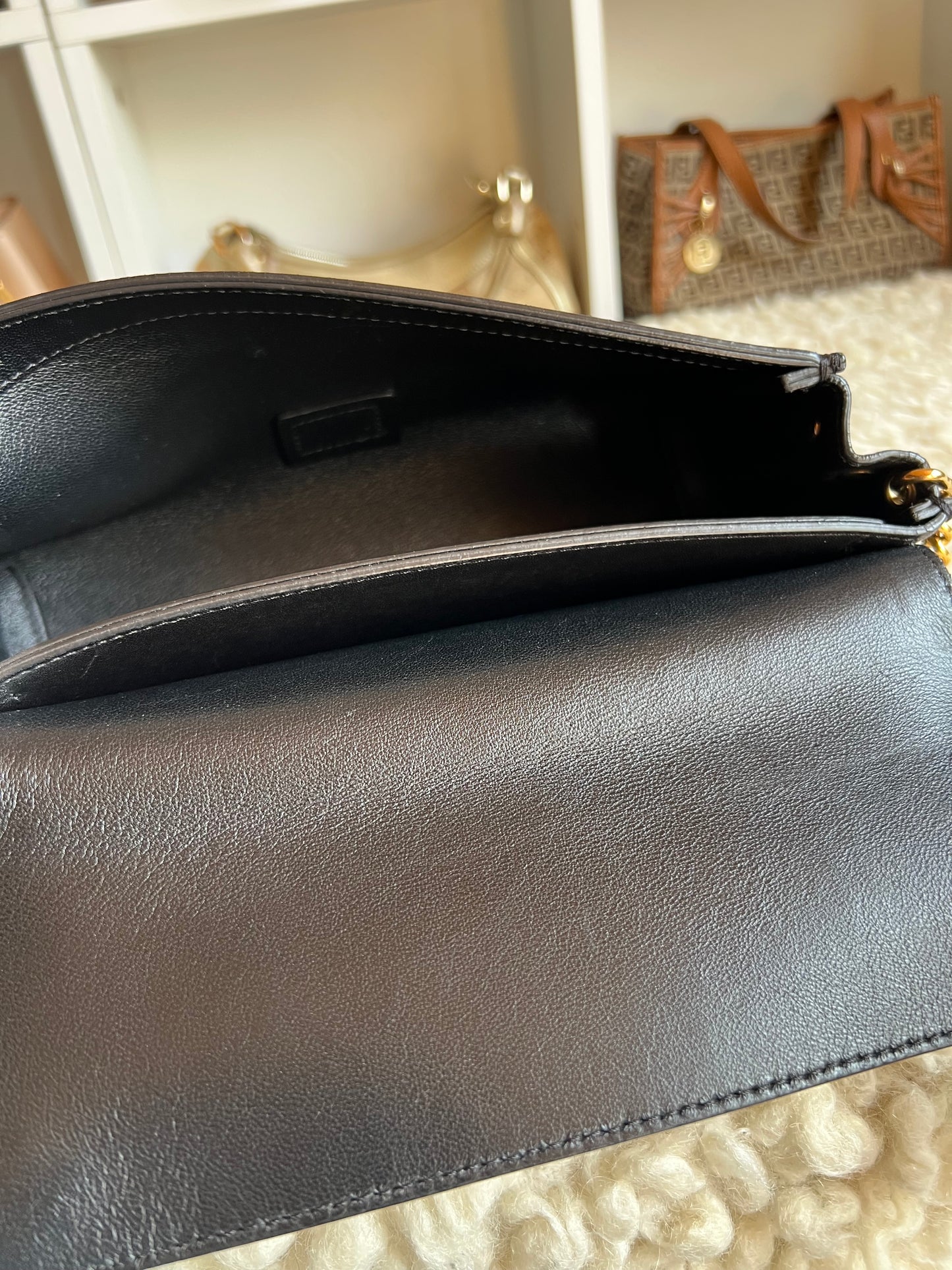 Chloe Black & Cream Gold Hardware Strap Shoulder and Crossbody Bag