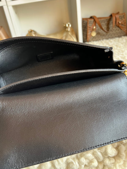 Chloe Black & Cream Gold Hardware Strap Shoulder and Crossbody Bag