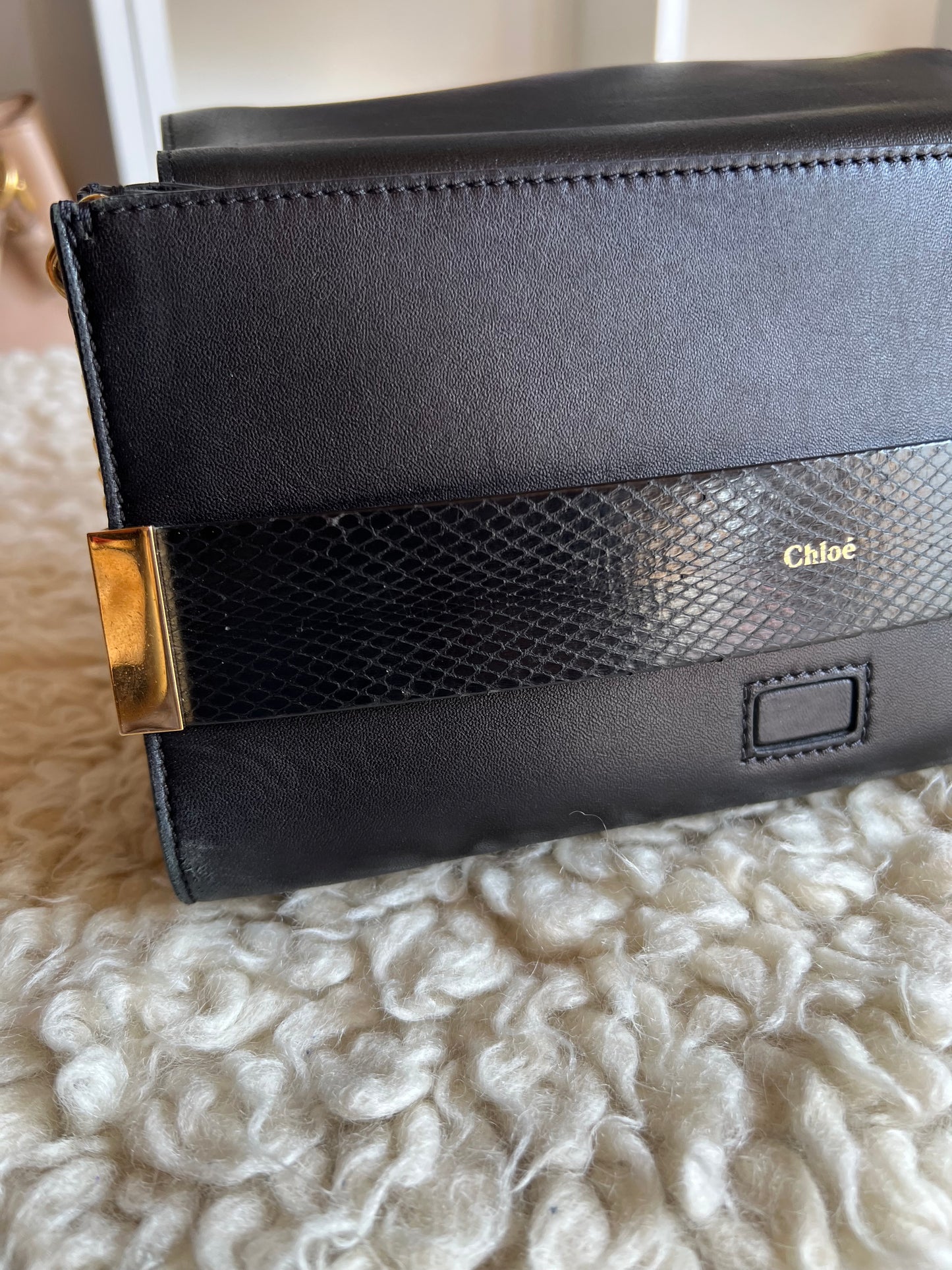 Chloe Black & Cream Gold Hardware Strap Shoulder and Crossbody Bag