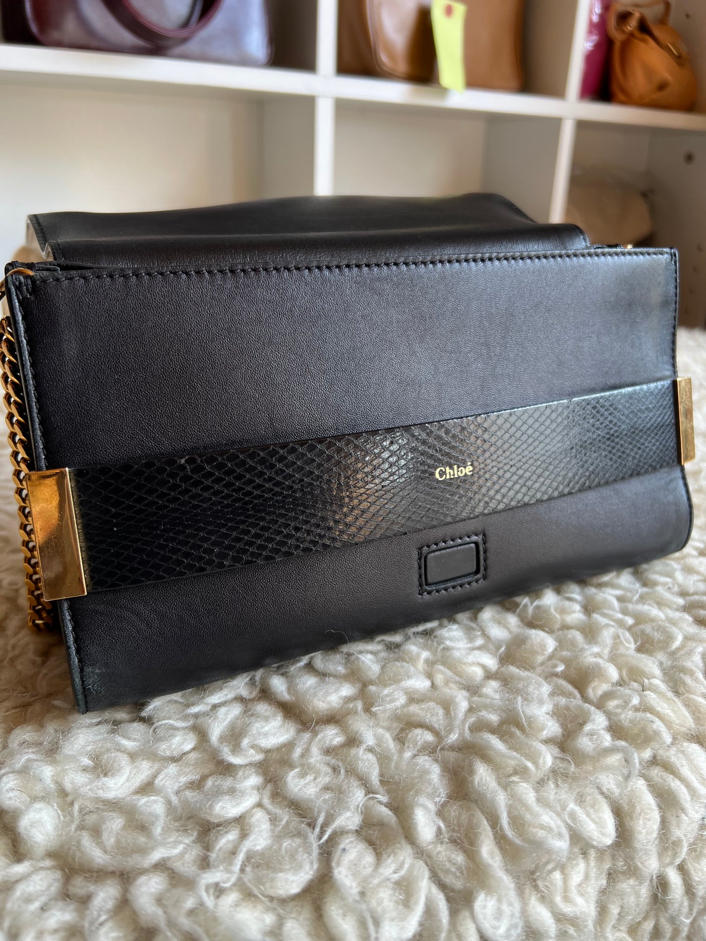 Chloe Black & Cream Gold Hardware Strap Shoulder and Crossbody Bag