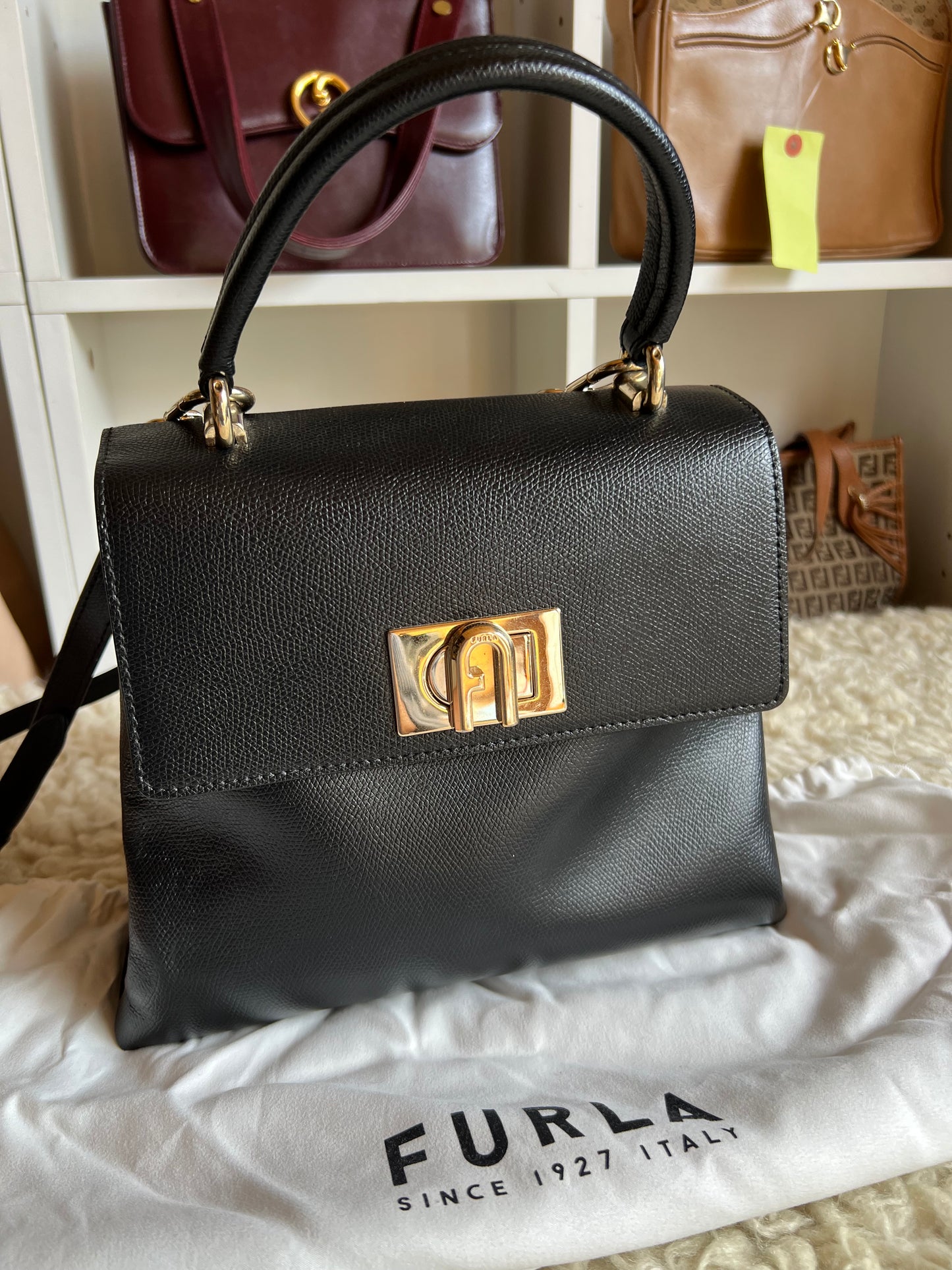 Furla 1927 Black Leather Bag (Kelly Style)