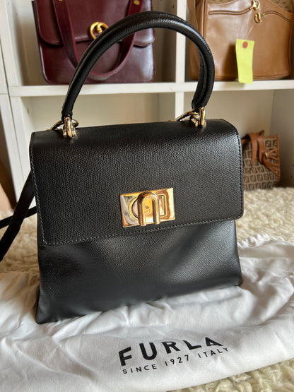 Furla 1927 Black Leather Bag (Kelly Style)