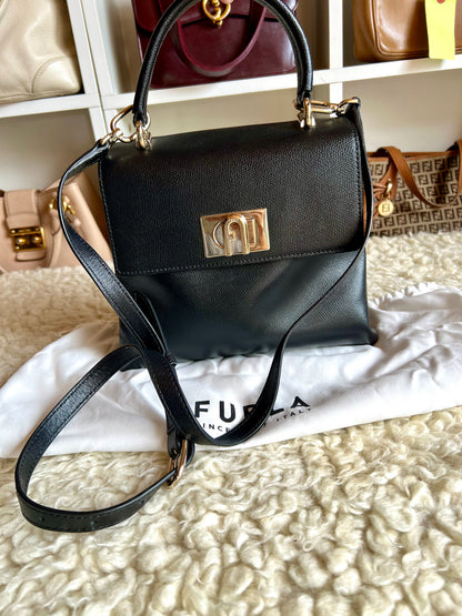 Furla 1927 Black Leather Bag (Kelly Style)