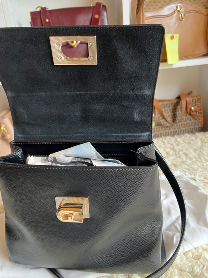 Furla 1927 Black Leather Bag (Kelly Style)