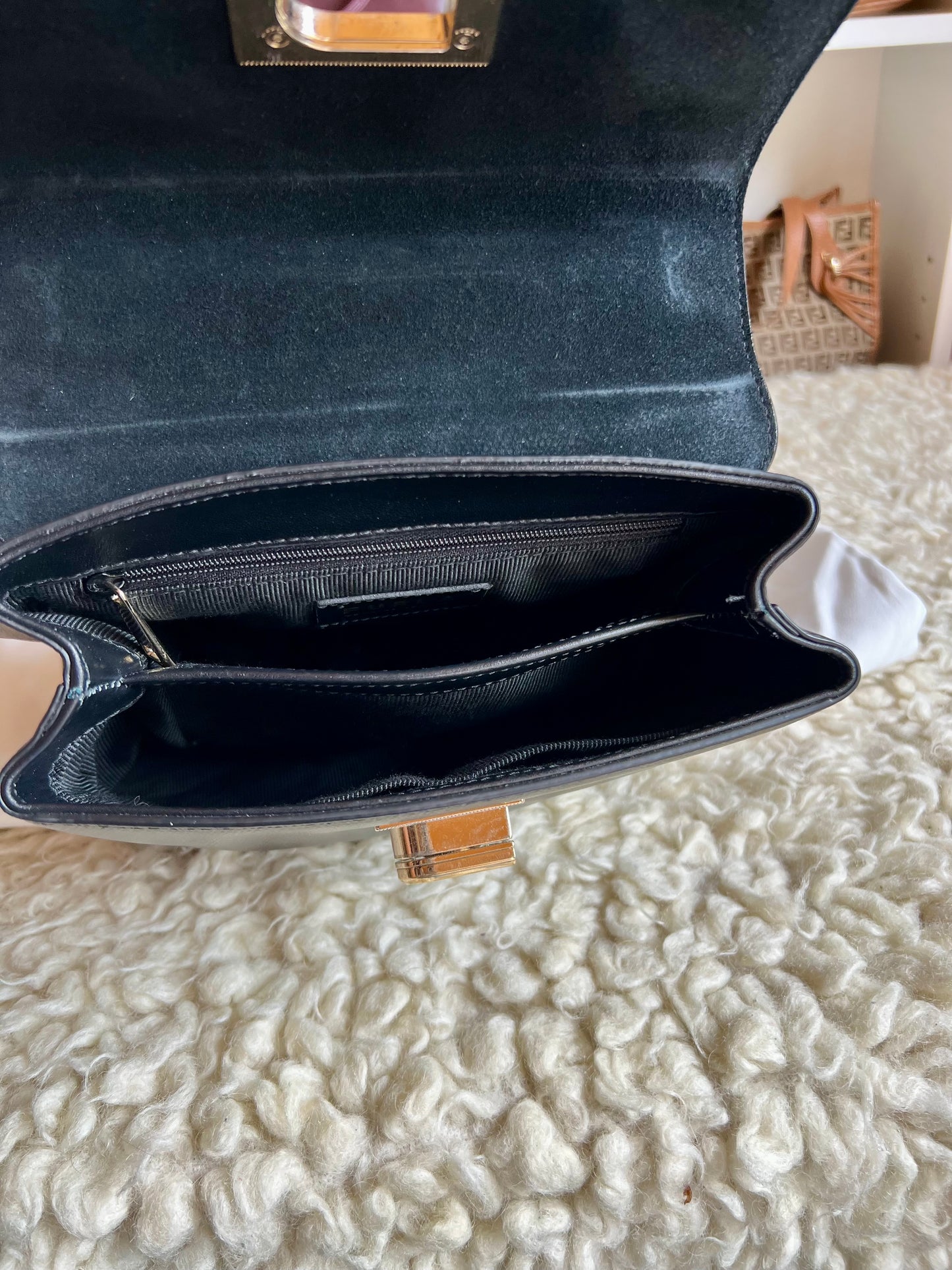 Furla 1927 Black Leather Bag (Kelly Style)