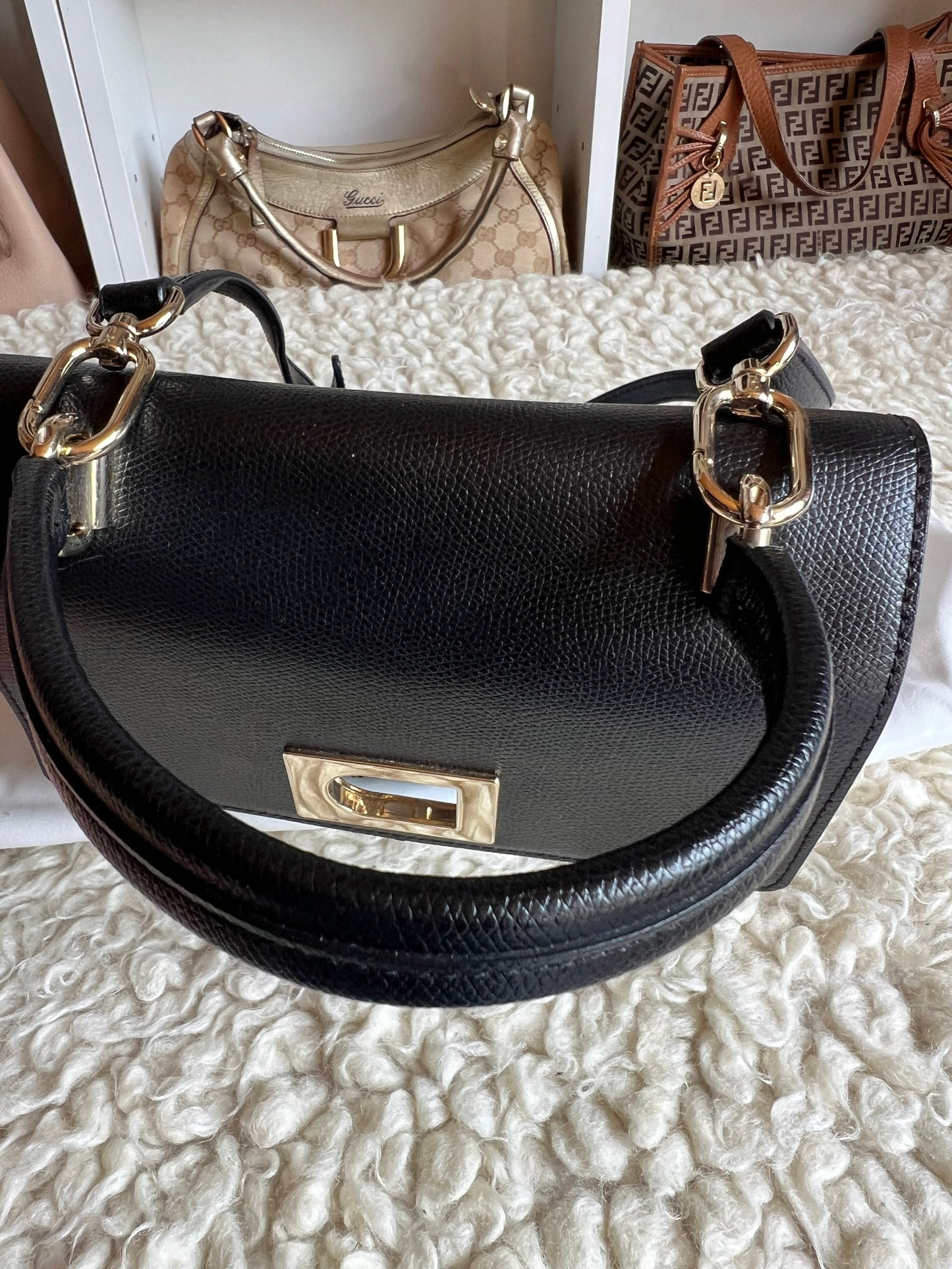 Furla 1927 Black Leather Bag (Kelly Style)