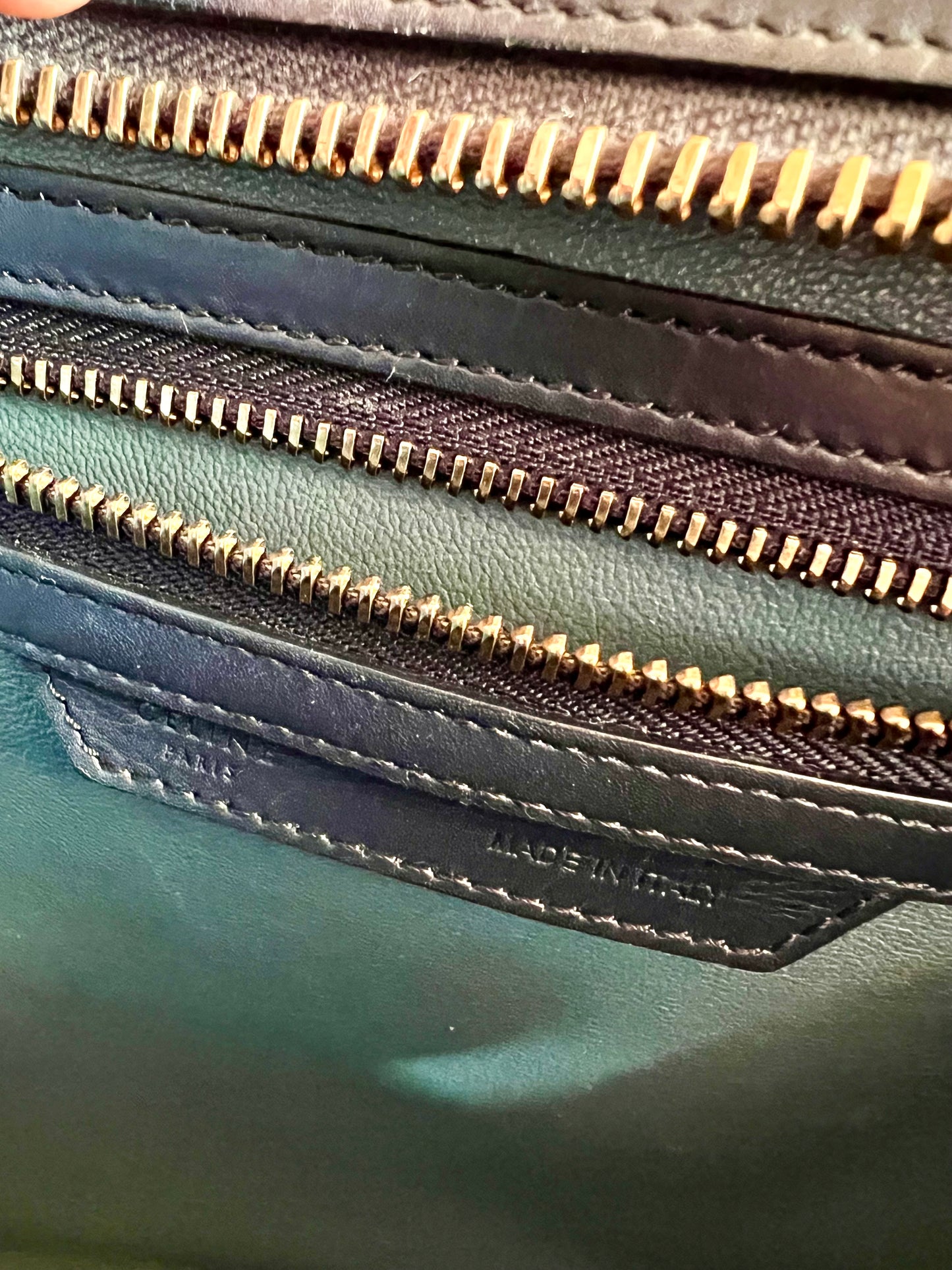 Celine Micro  Shopper Luggage Bag Tri-color Dark Blue, Light Blue & Gray Leather Handbag