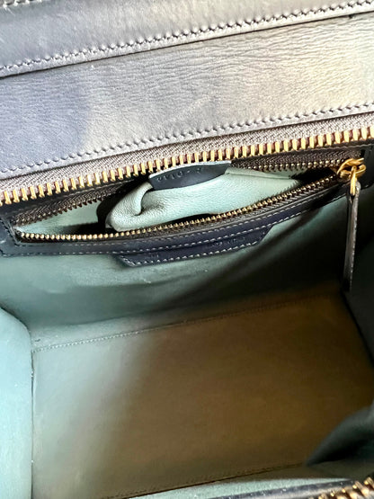 Celine Micro  Shopper Luggage Bag Tri-color Dark Blue, Light Blue & Gray Leather Handbag