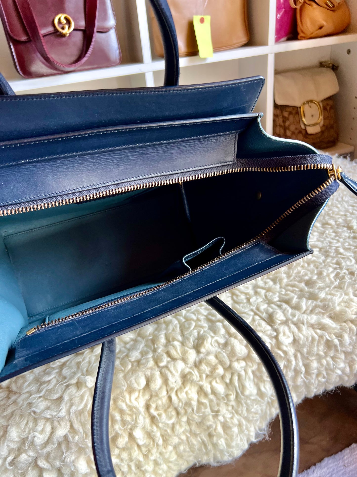 Celine Micro  Shopper Luggage Bag Tri-color Dark Blue, Light Blue & Gray Leather Handbag