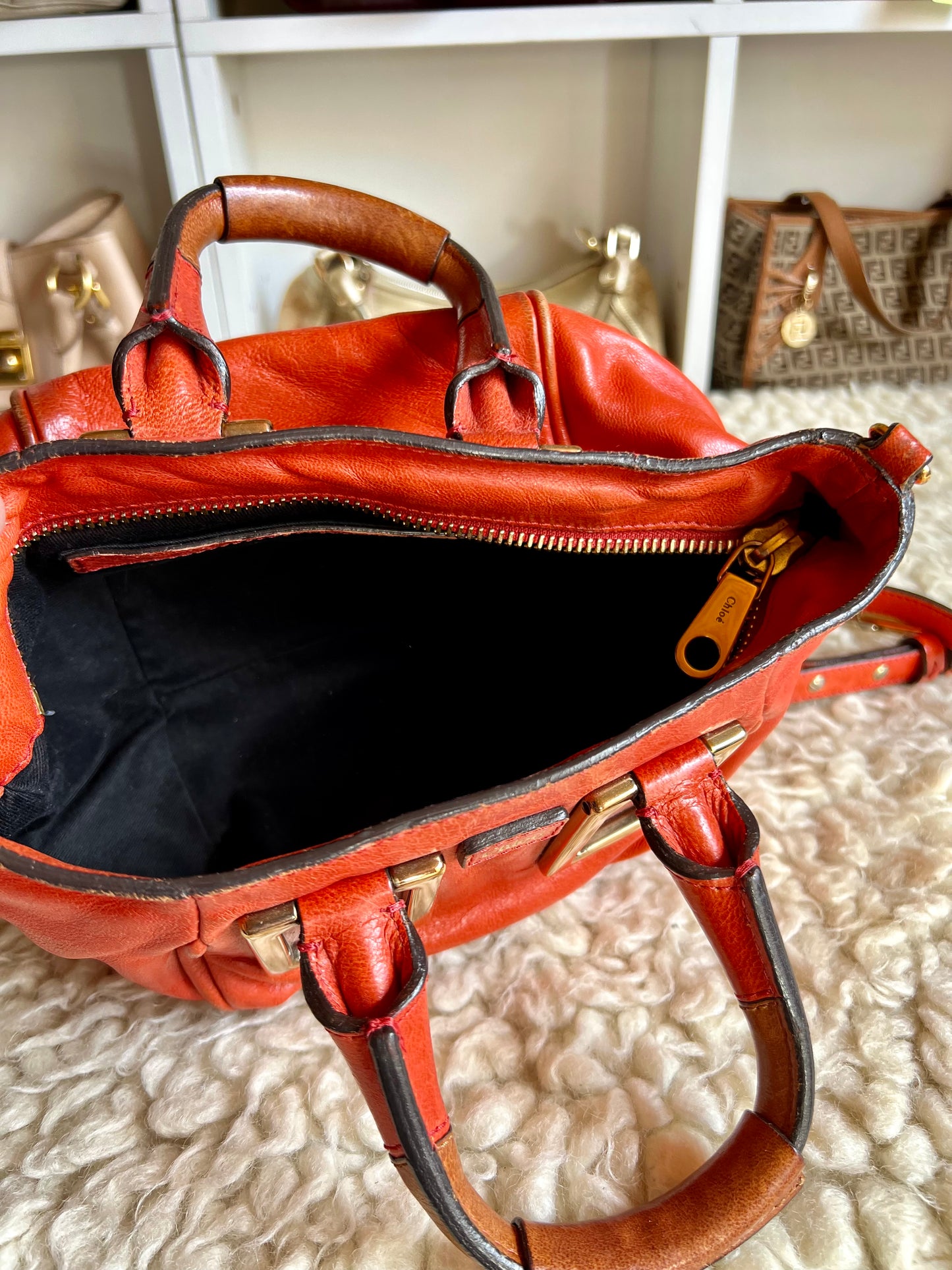 Chloe Ethel Orange Gold Hardware Leather Crossbody Handbag