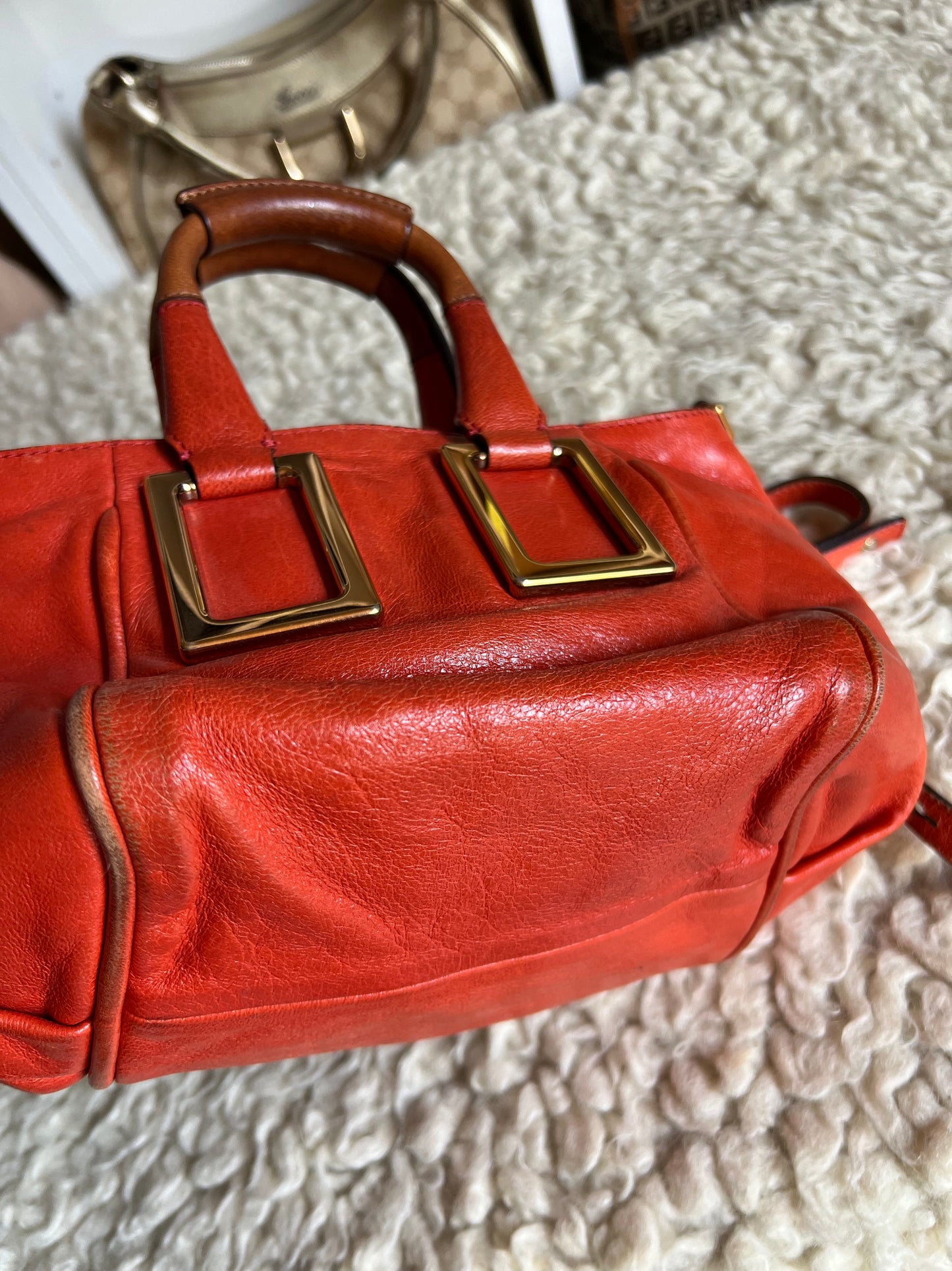 Chloe Ethel Orange Gold Hardware Leather Crossbody Handbag