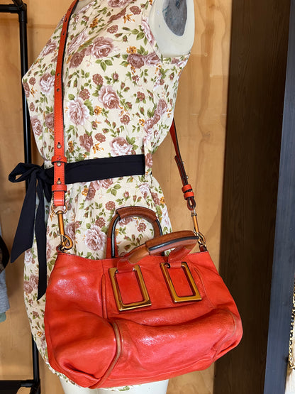 Chloe Ethel Orange Gold Hardware Leather Crossbody Handbag