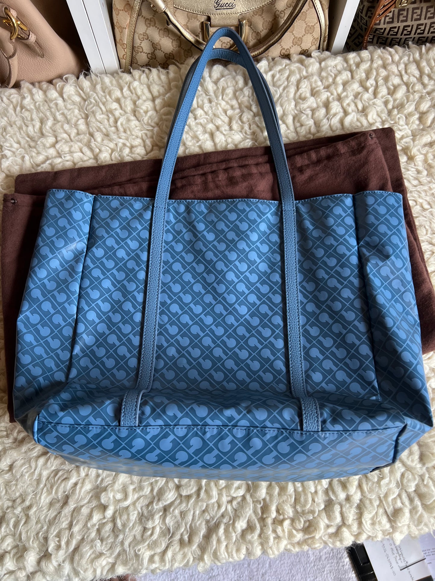 Gherardini Italy Made Leather Canvas Tote Blue Bag