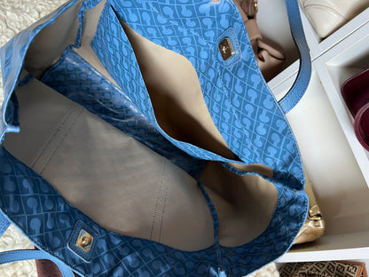 Gherardini Italy Made Leather Canvas Tote Blue Bag