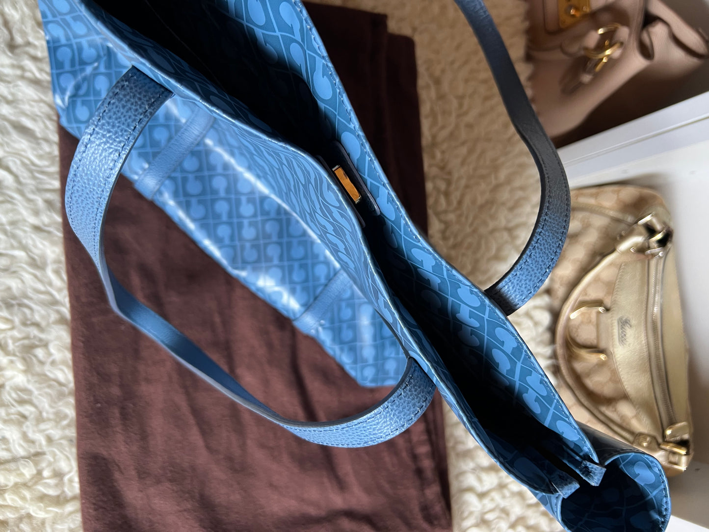 Gherardini Italy Made Leather Canvas Tote Blue Bag