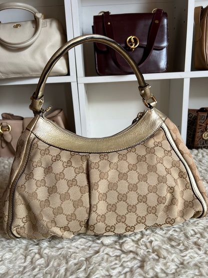 Gucci Abby Gold Buckle Hardware Shoulder Canvas Leather Bag