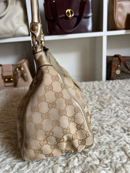 Gucci Abby Gold Buckle Hardware Shoulder Canvas Leather Bag