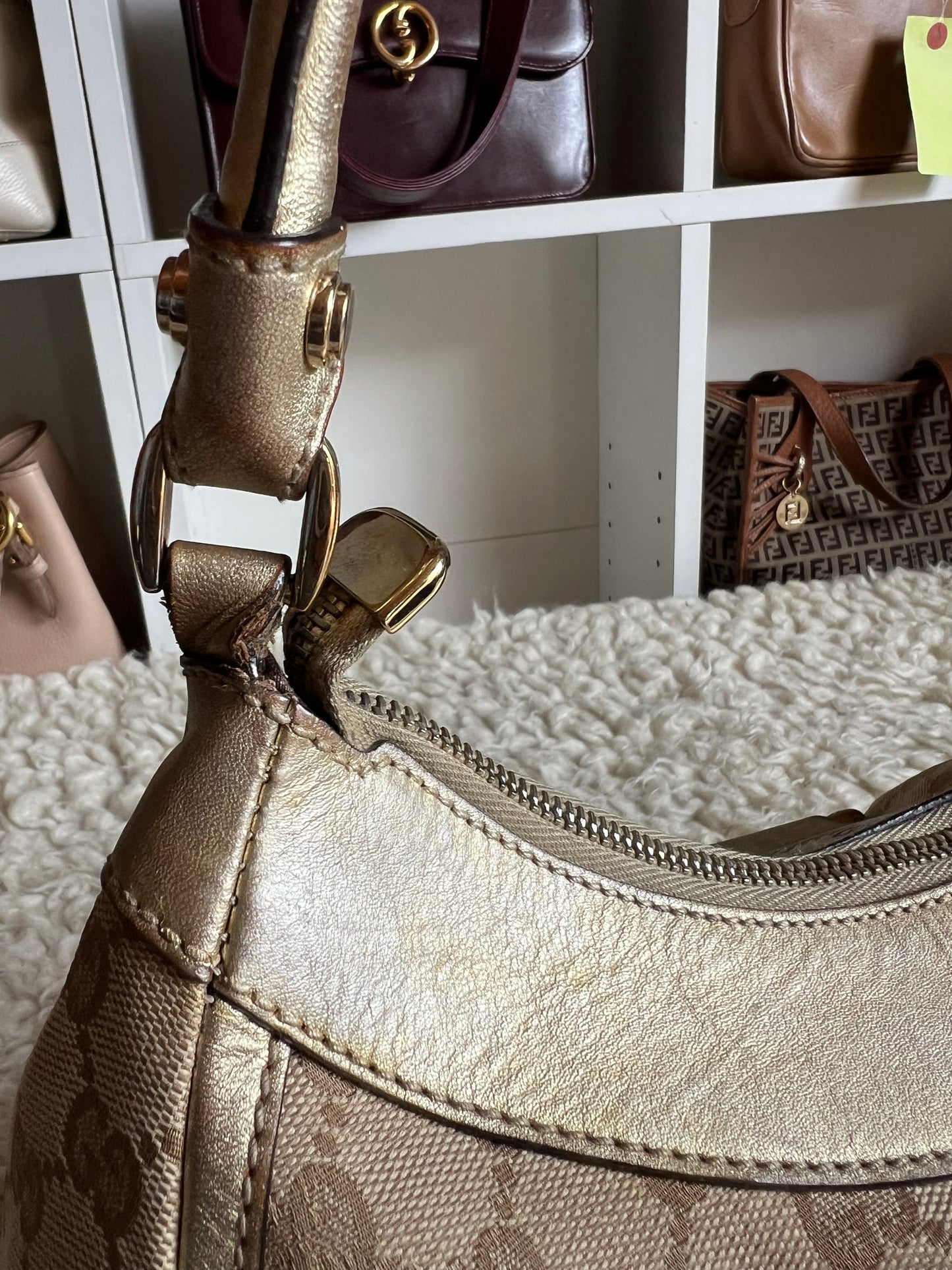 Gucci Abby Gold Buckle Hardware Shoulder Canvas Leather Bag