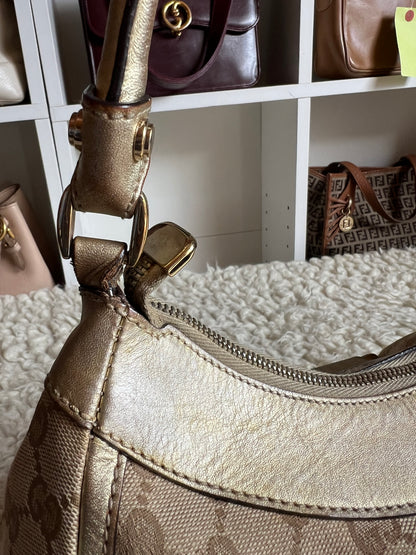 Gucci Abby Gold Buckle Hardware Shoulder Canvas Leather Bag