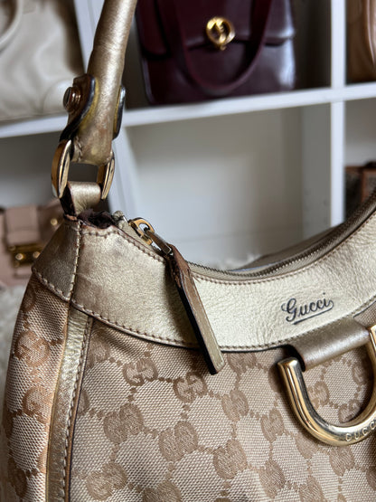 Gucci Abby Gold Buckle Hardware Shoulder Canvas Leather Bag