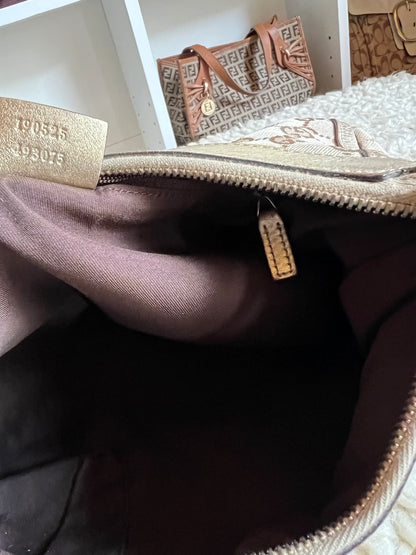 Gucci Abby Gold Buckle Hardware Shoulder Canvas Leather Bag