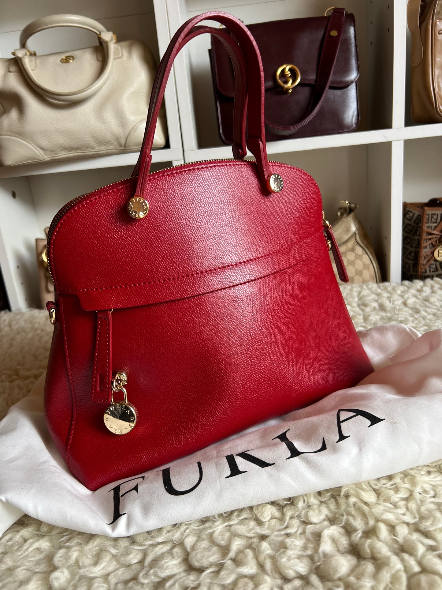 Furla Red Piper Onyx Saffiano Leather Shoulder Crossbody Bag