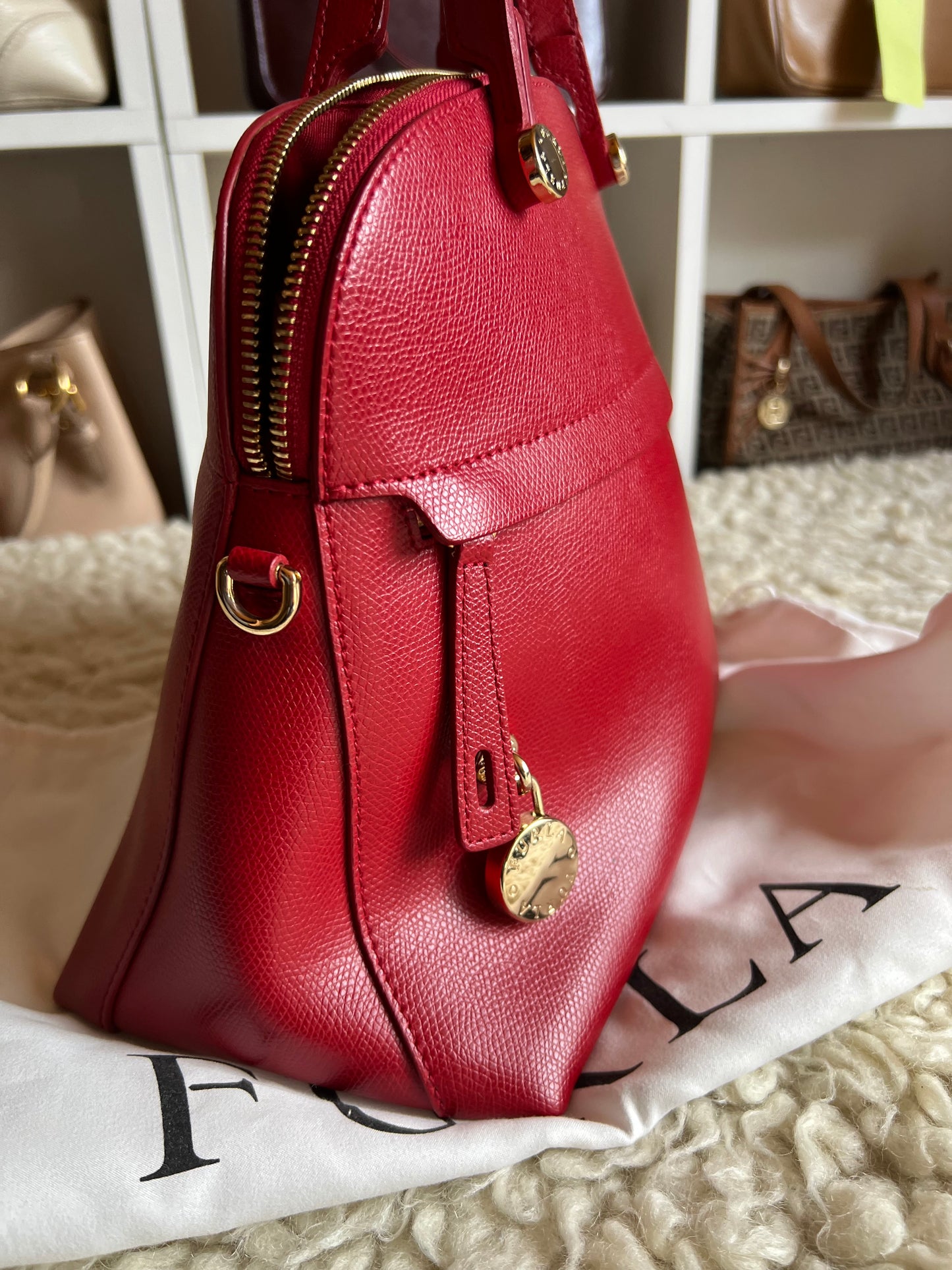 Furla Red Piper Onyx Saffiano Leather Shoulder Crossbody Bag