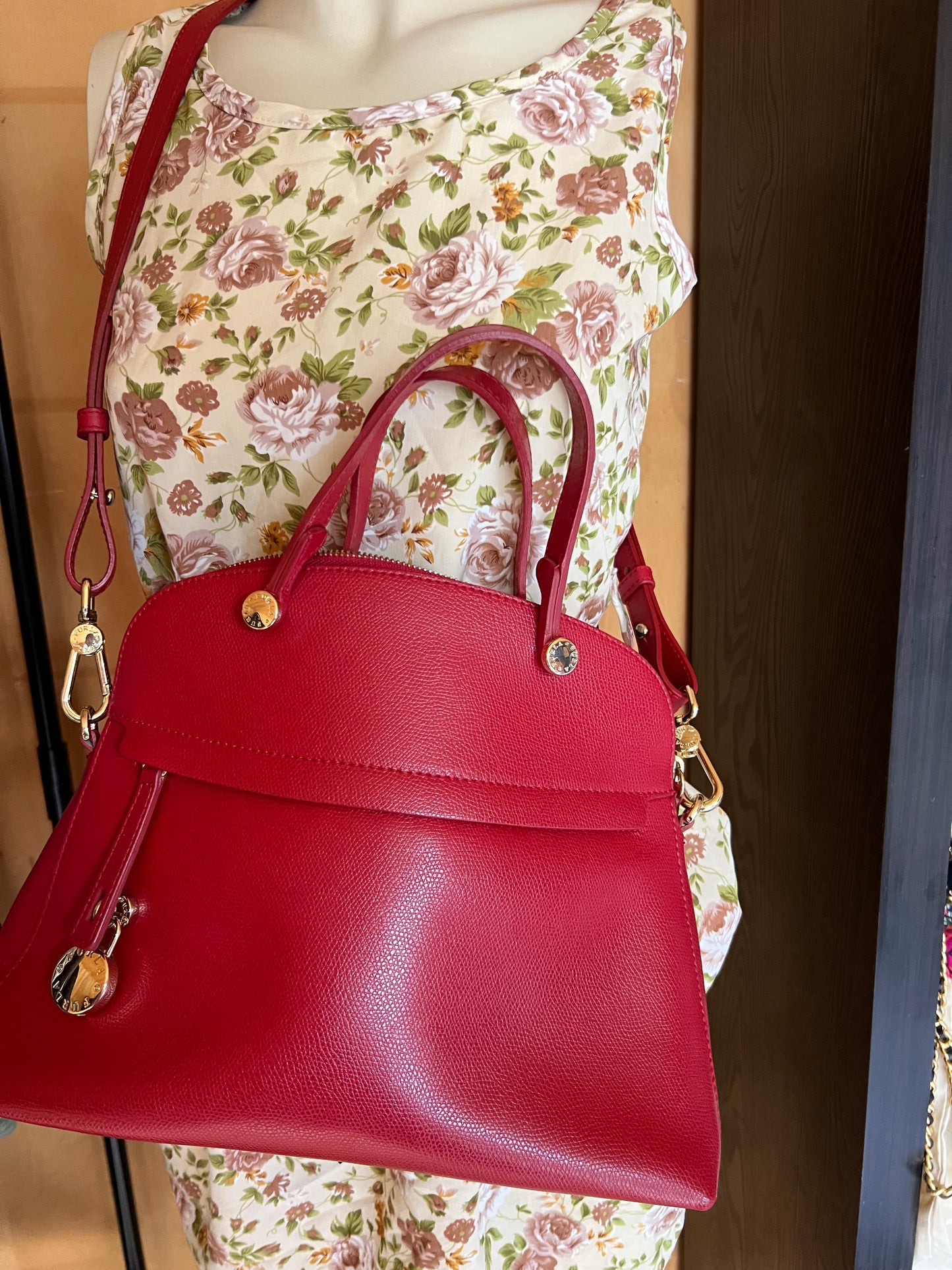 Furla Red Piper Onyx Saffiano Leather Shoulder Crossbody Bag