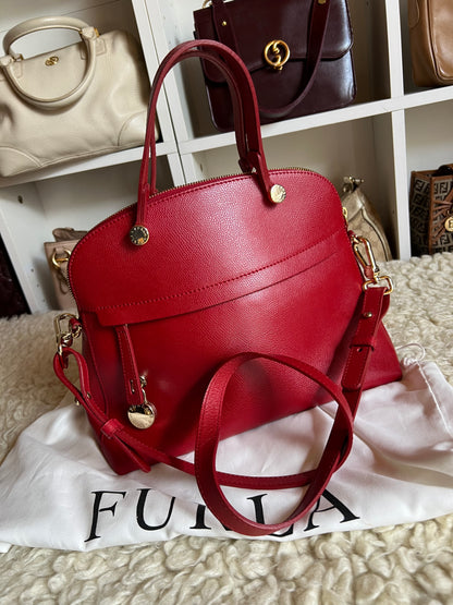 Furla Red Piper Onyx Saffiano Leather Shoulder Crossbody Bag