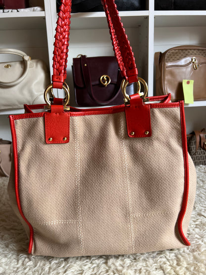 Salvatore Ferragamo Medium Leather & Denim Tote Gold Buckle