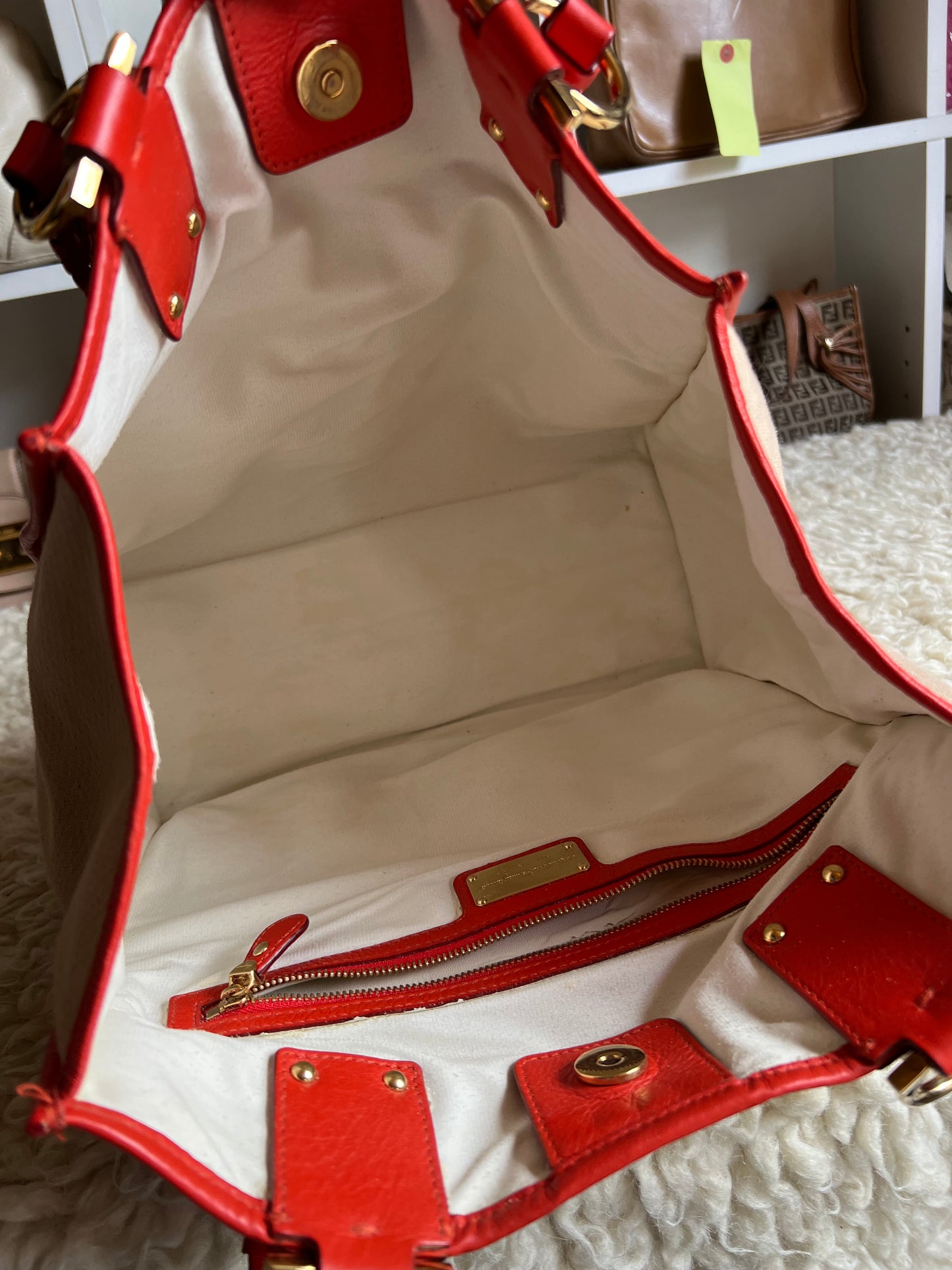 Salvatore Ferragamo Medium Leather & Denim Tote Gold Buckle